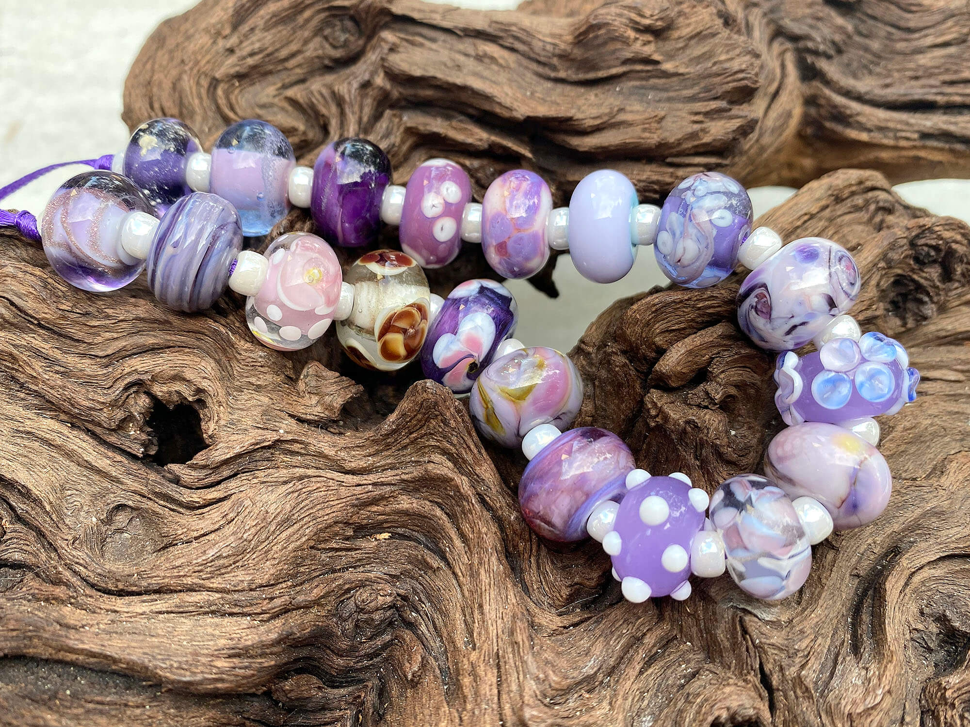 19-Piece Purple Mixed Orphan Lampwork Glass Beads Set for Jewelry Making, DIY Crafts, and Bracelet Design - SRA Certified Artisan Beads