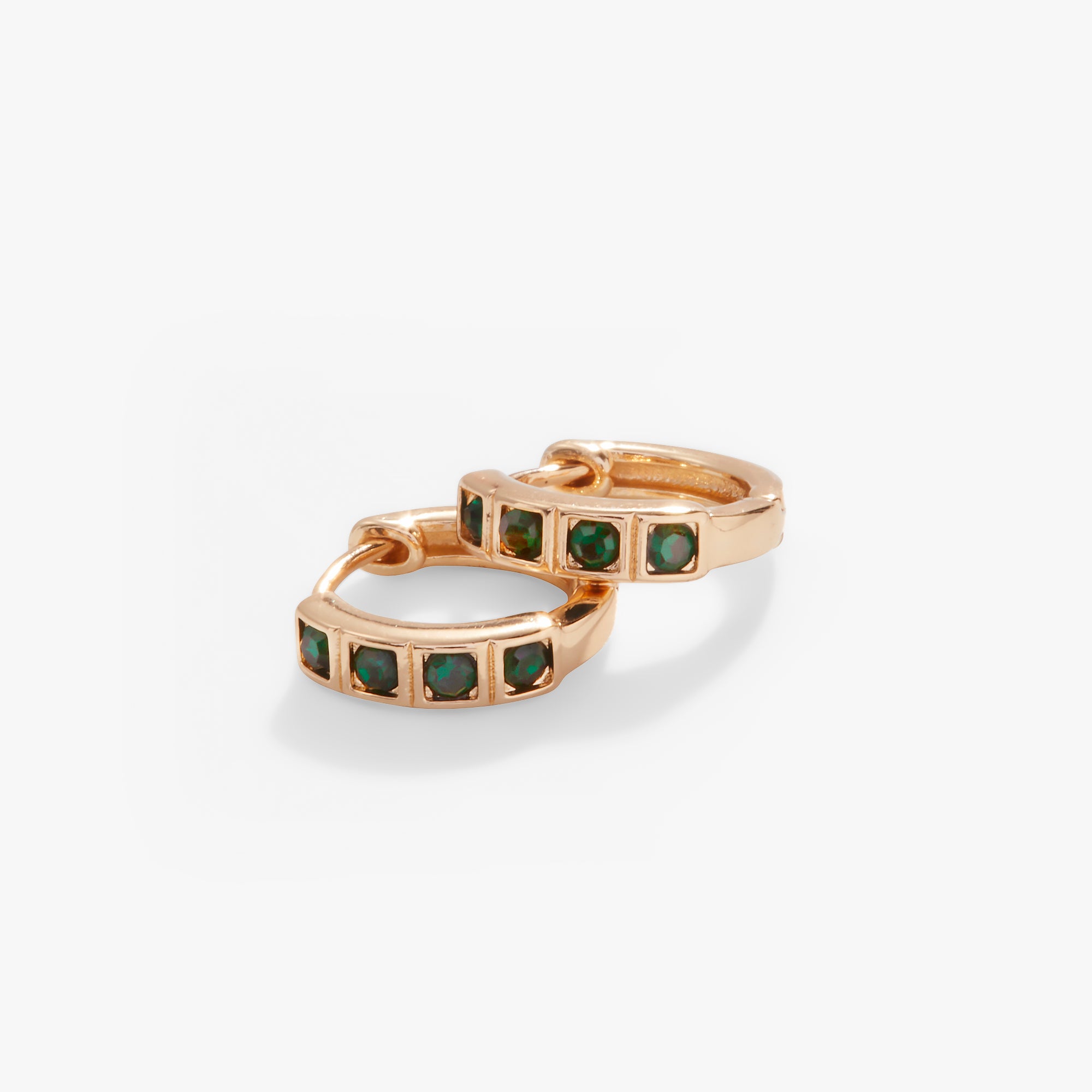 Emerald Crystal Huggie Hoop Earrings for Women - Dainty Gold Plated Stud Earrings for Everyday Wear, Gift Giving & Special Occasions