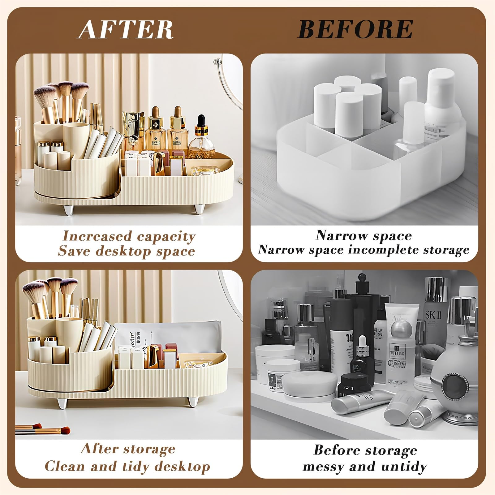 360° Rotating Makeup Organizer - Cinnani Multifunctional Brush Holder for Vanity, Bedroom & Bathroom