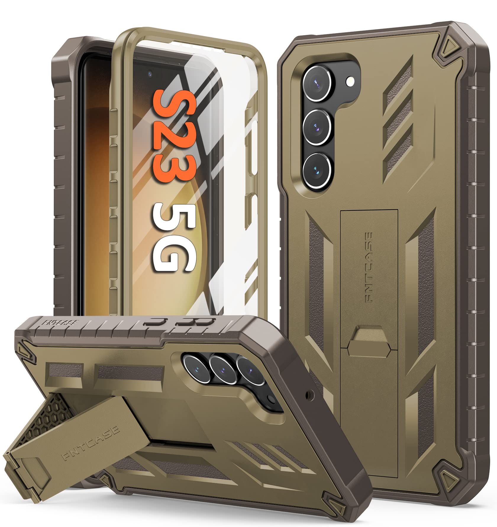 FNTCASE for Samsung Galaxy S23 Case - Military Grade Shockproof Protective Cover with Built-in Screen Protector & Kickstand | Dual Layer Rugged Design, Drop Proof Full Protection for 6.1
