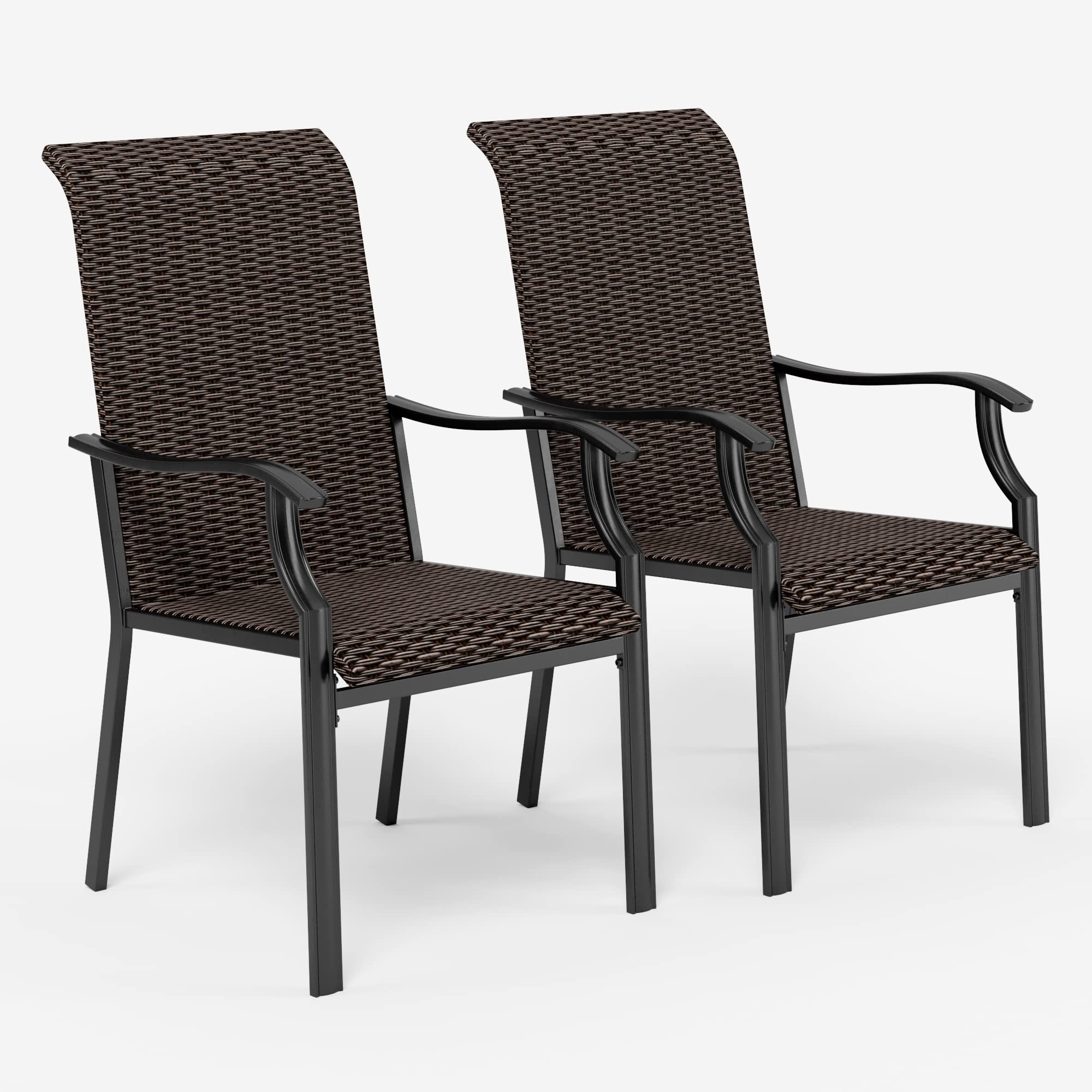 Outdoor Wicker Dining Chairs Set of 2 - High Back Patio Chairs, Rattan Garden Chairs for Lawn, Backyard, Porch & Deck | Perfect for Outdoor Dining, Lounging & Entertaining