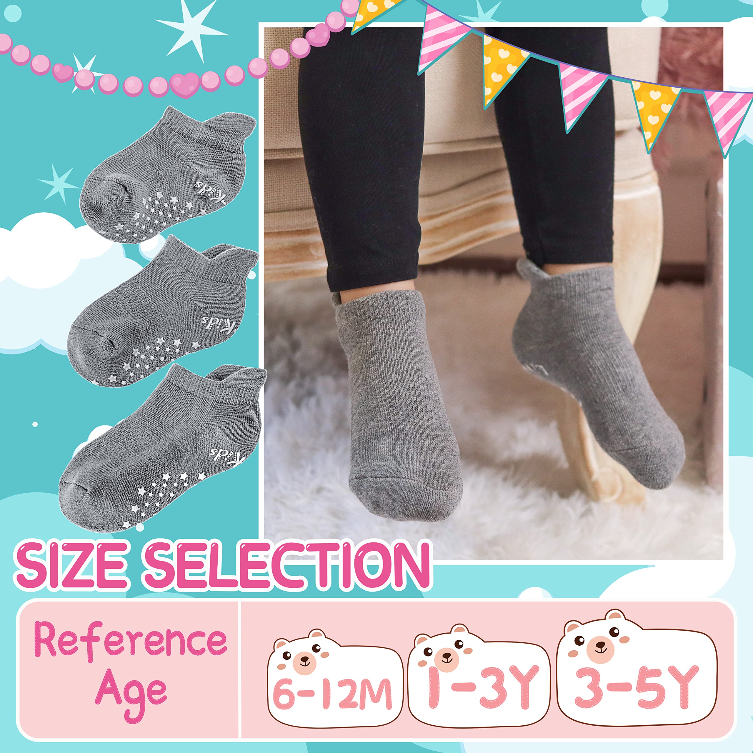Non-Slip Baby Socks for Toddlers - Anti-Skid Cotton Ankle Socks with Grippers for Girls & Boys - Perfect for Playtime, Daycare and First Steps