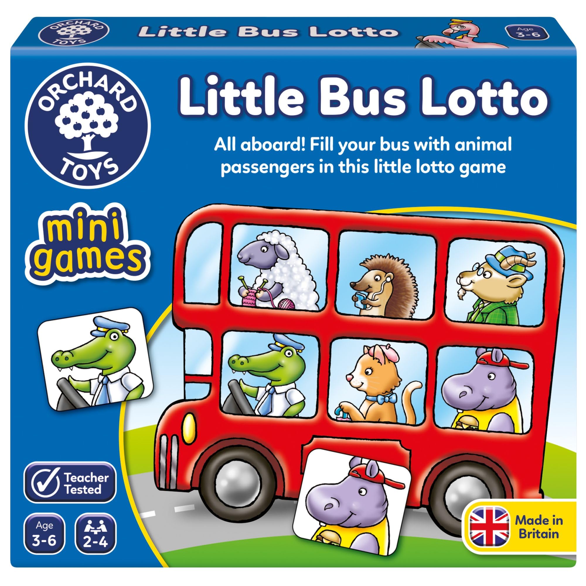 Orchard Toys Little Bus Lotto Mini Game - Compact Travel Memory Game for Kids Ages 3-6 | Educational Learning Toy for Preschoolers | Perfect for Road Trips, Airplane Travel & Family Game Nights