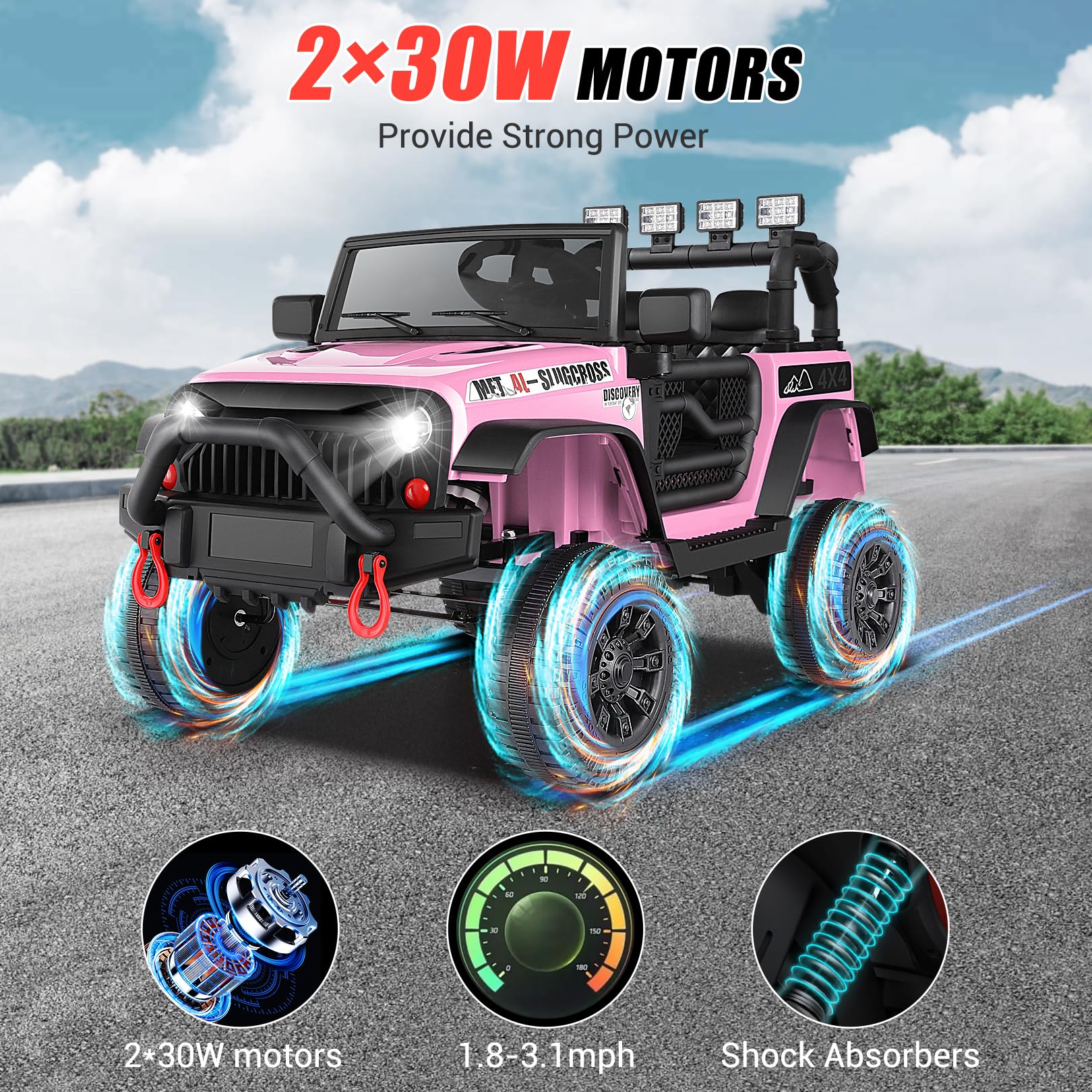 Hikole 12V Kids Electric Ride-On SUV with Remote Control - Battery Powered Toddler Car, 3 Speed Adjustable, Shock Absorption, Bluetooth Music & LED Lights - Perfect Birthday Gift (Hot Pink) - Indoor & Outdoor Play for Boys & Girls Ages 2-5 Years