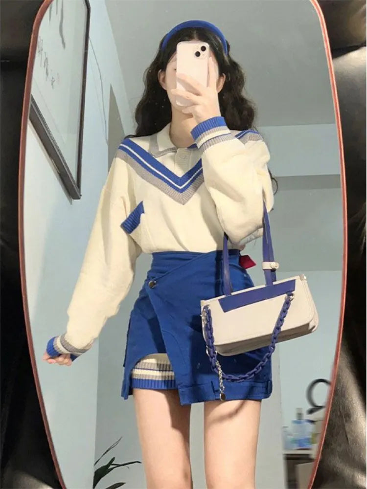 2024 Trendy Autumn Fashion Suits - Japanese Y2K Style Long Sleeve Blouse & High Waist Mini Skirt Two Piece Dress Set for Women | Perfect for Casual Wear, Dating, and Street Style Outfits