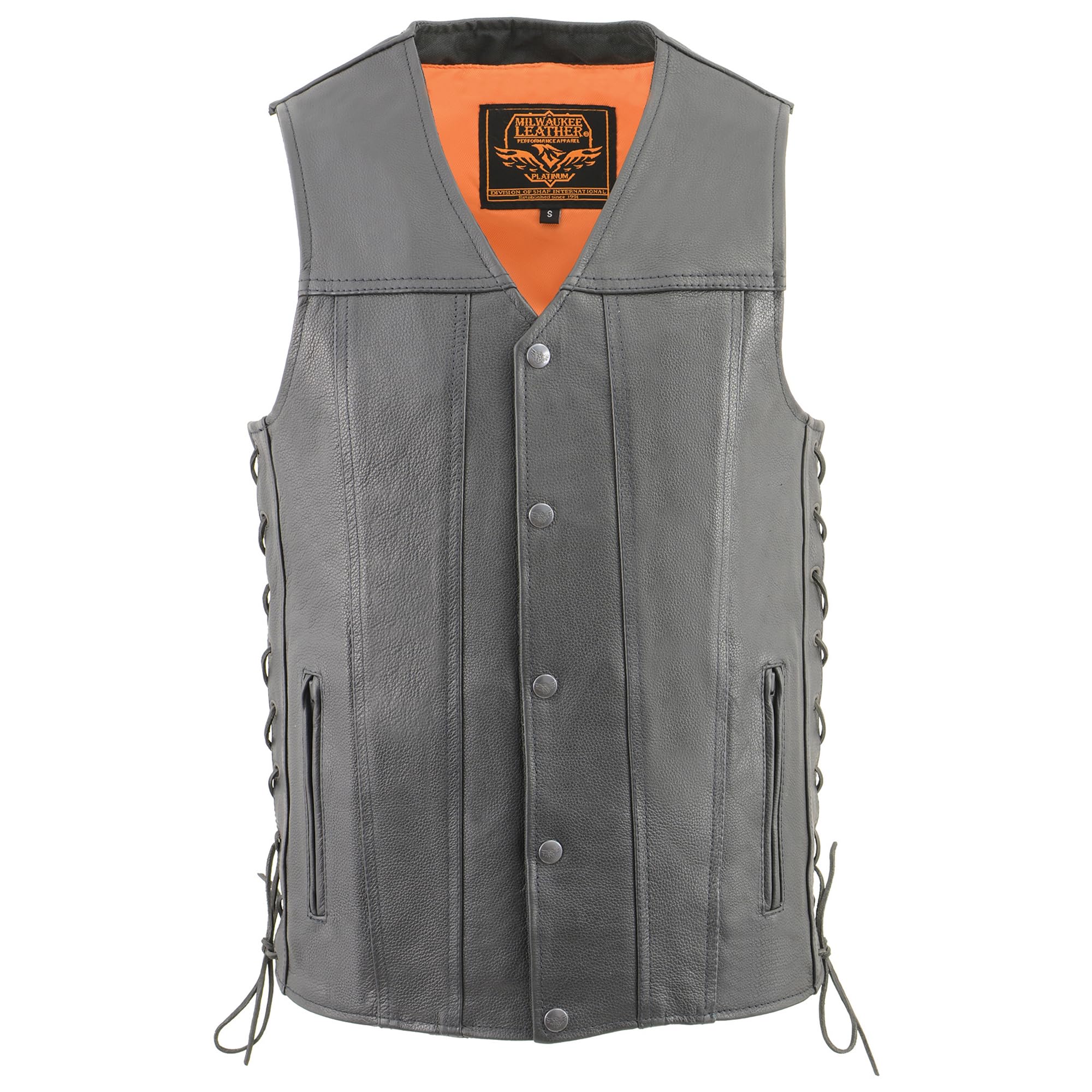 Milwaukee Leather MLM3520 Men's Black Leather Side Lace Straight Bottom Vest | Motorcycle Riding, Outdoor Adventure & Casual Wear