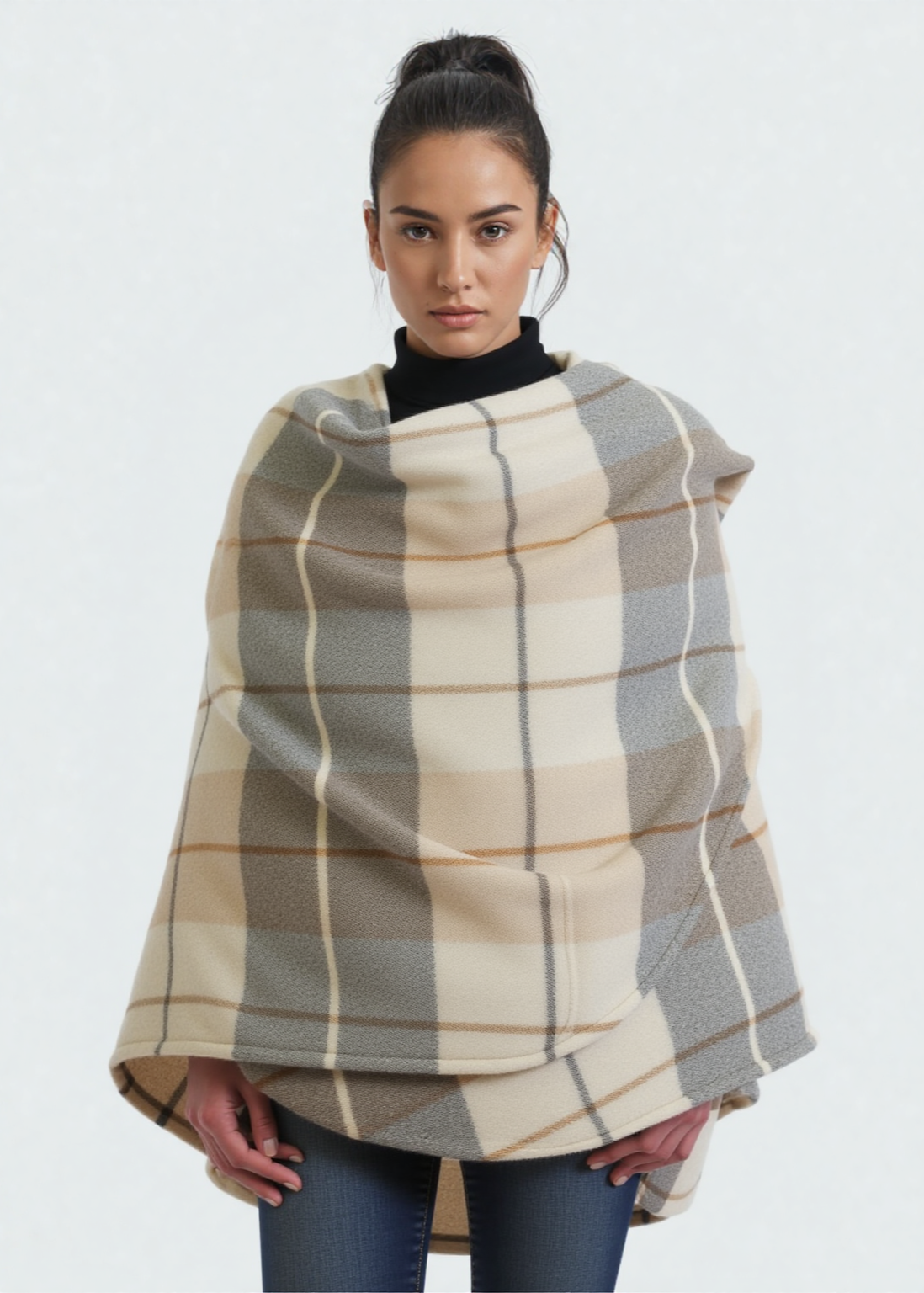 John Hanly Lambswool Cape - Rust Cream & Brown Mix | Soft Wool Shawl Wrap for Women | Perfect for Fall, Winter & Outdoor Activities