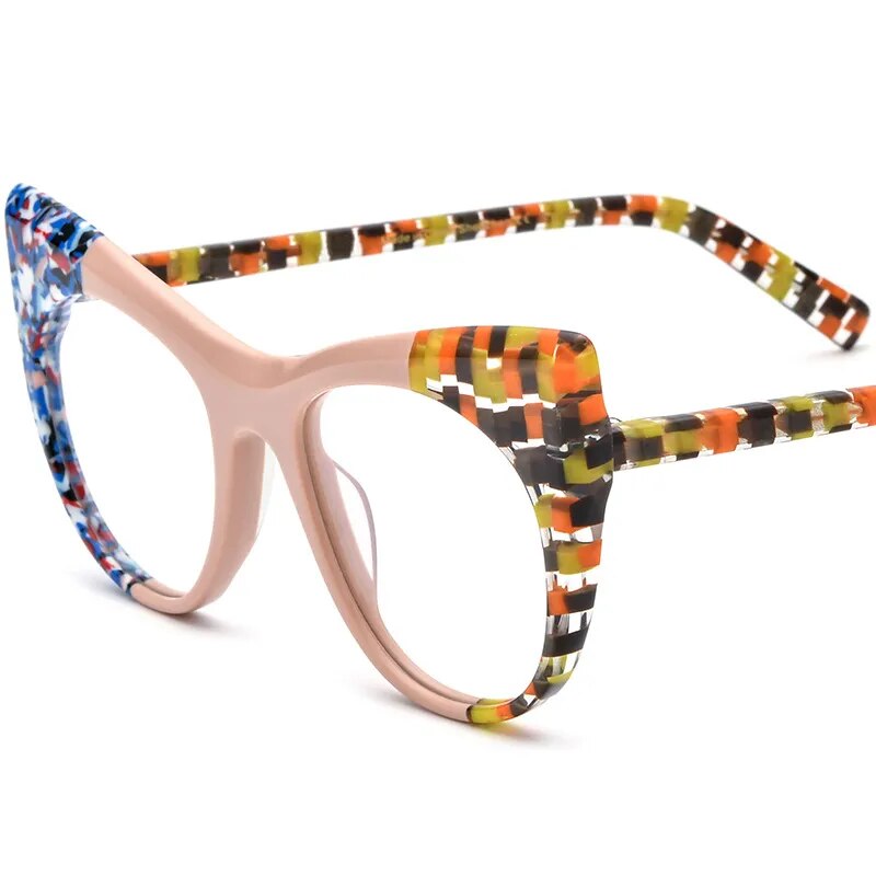 CCspace Unisex Full Rim Round Cat Eye Acetate Eyeglasses Frame 56923 - Stylish Retro Glasses for Men & Women, Perfect for Reading, Fashion Accessories, and Daily Wear