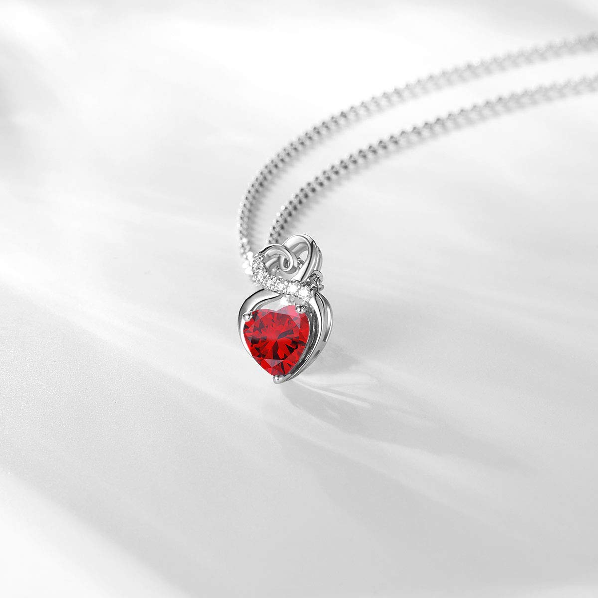 14K Solid White Gold Birthstone Necklace with Sterling Silver Chain - 1.5 CT Gemstone Heart Pendant - Dainty Fine Jewelry for Women - 16
