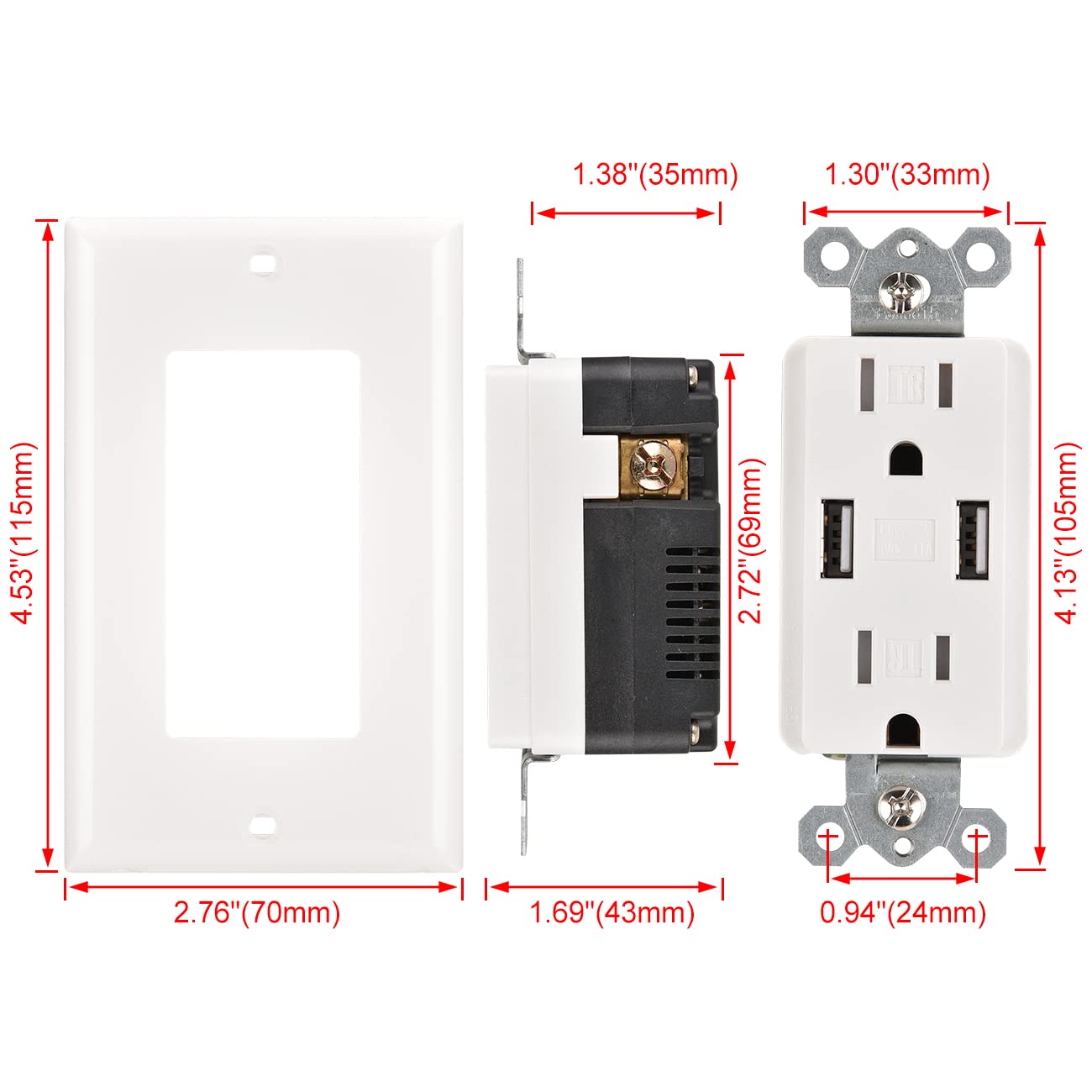 10-Pack White UL Listed USB Wall Outlet with 3.1A Fast Charging Ports & 15A Tamper-Resistant Duplex Receptacles - Perfect for Home, Office, and Hotel Charging Stations (Includes Wall Plates)