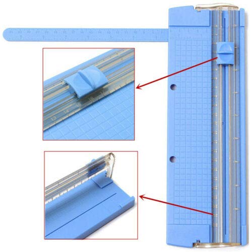 BE-TOOL Portable A5 Paper Trimmer - Precision Photo Cutter with Safety Finger Guard & Slide Ruler - Ideal for Scrapbooking, Card Making, Photo Albums & Craft Projects (Blue)