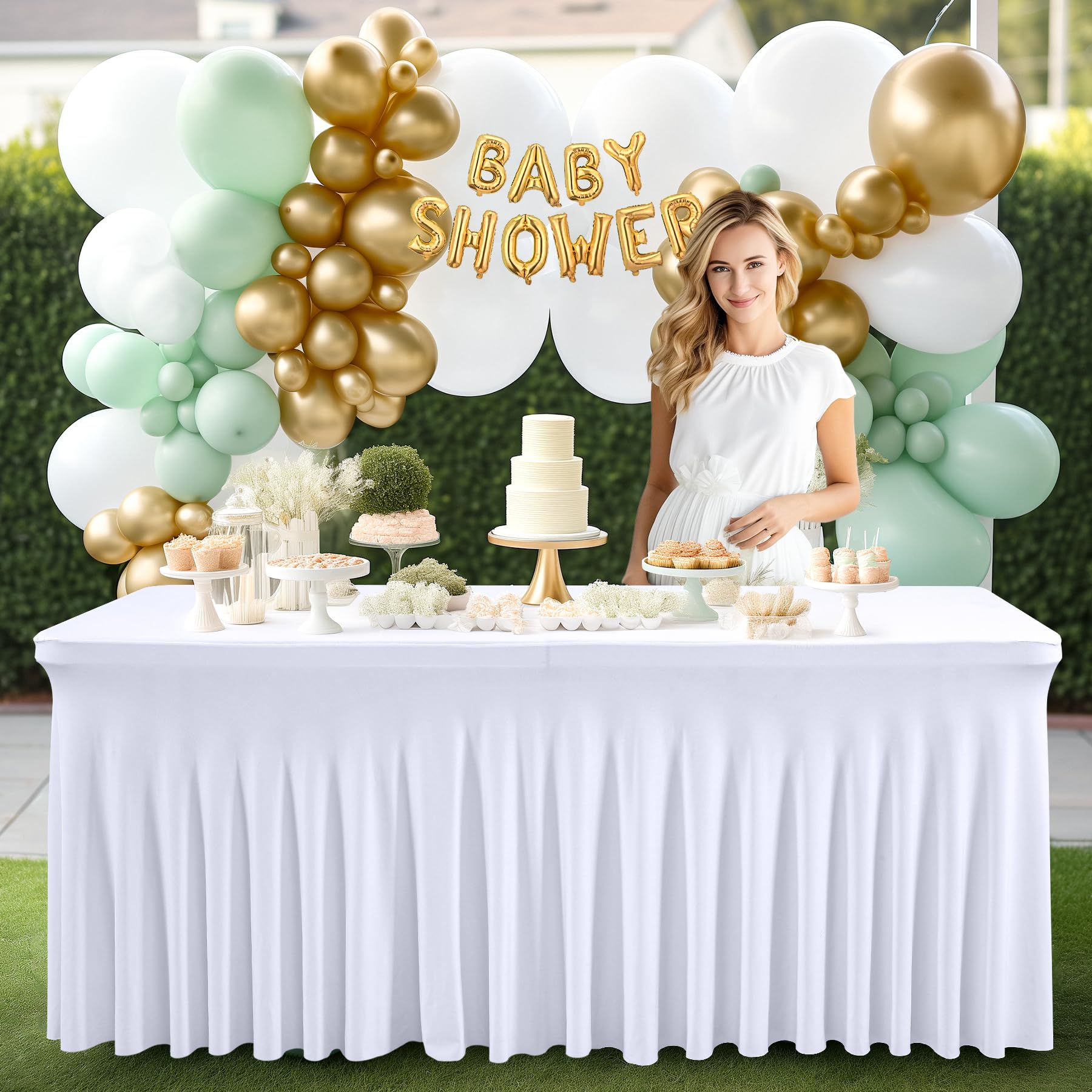 PARTISKY 4ft White Spandex Table Skirt - Stretchable Table Cover for 4 Foot Rectangle Folding Tables - Perfect for Weddings, Banquets & Party Decorations