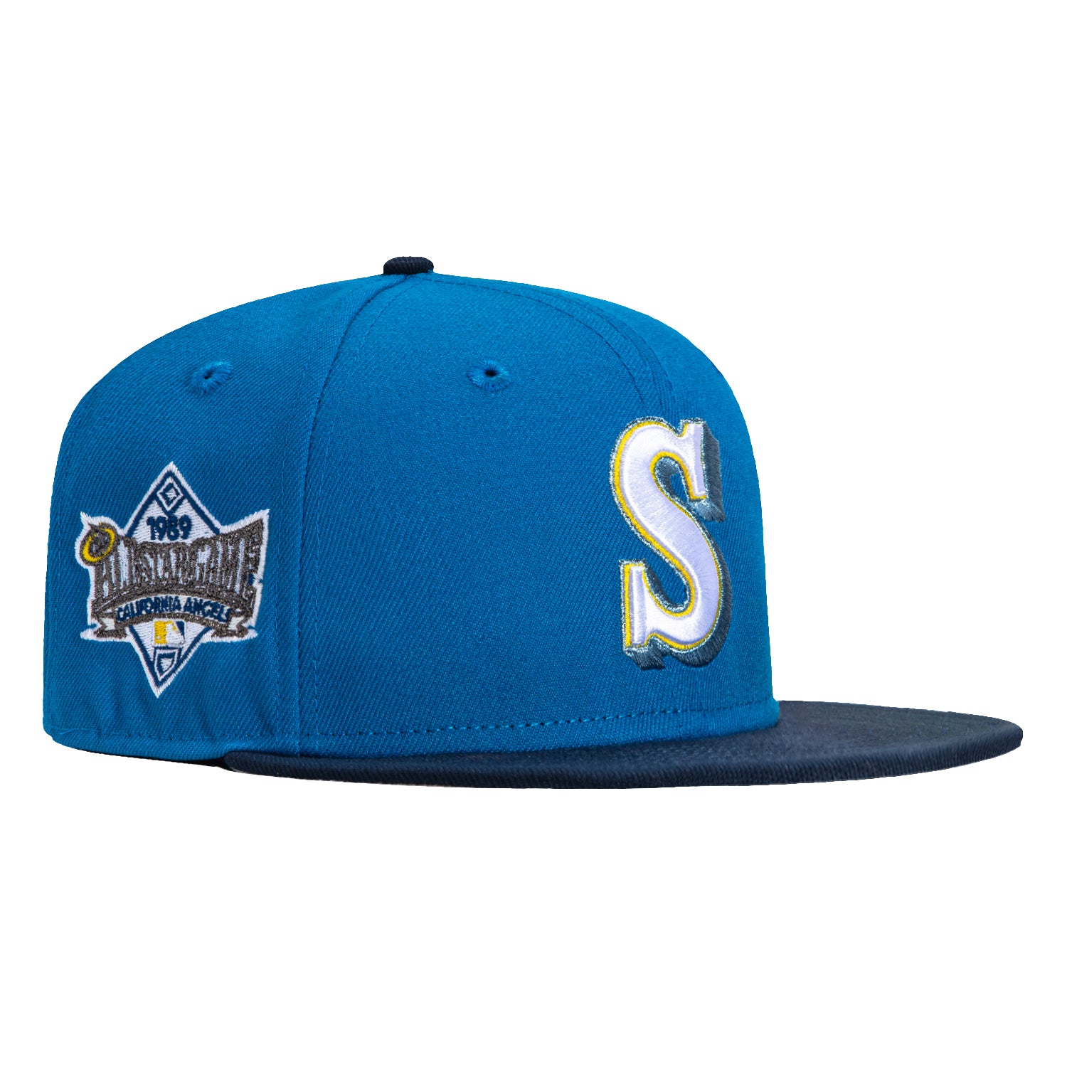 New Era 59Fifty Seattle Mariners 1989 All Star Game Patch Snapback Hat - Neon Blue & Navy Baseball Cap for Men | Vintage MLB Fan Gear, Sports Events & Casual Streetwear
