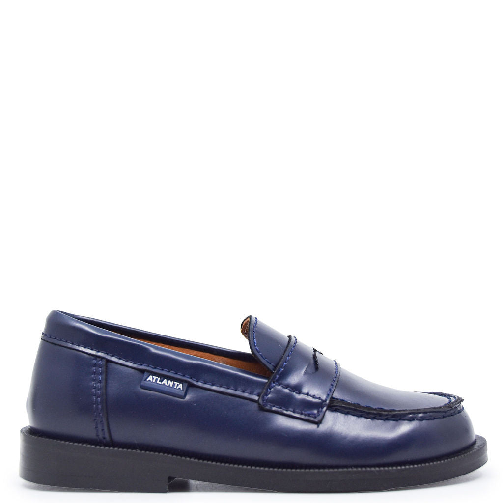 Men's Atlanta Moccasin Navy Penny Loafers - Shiny Leather Slip-On Dress Shoes for Business & Casual Wear