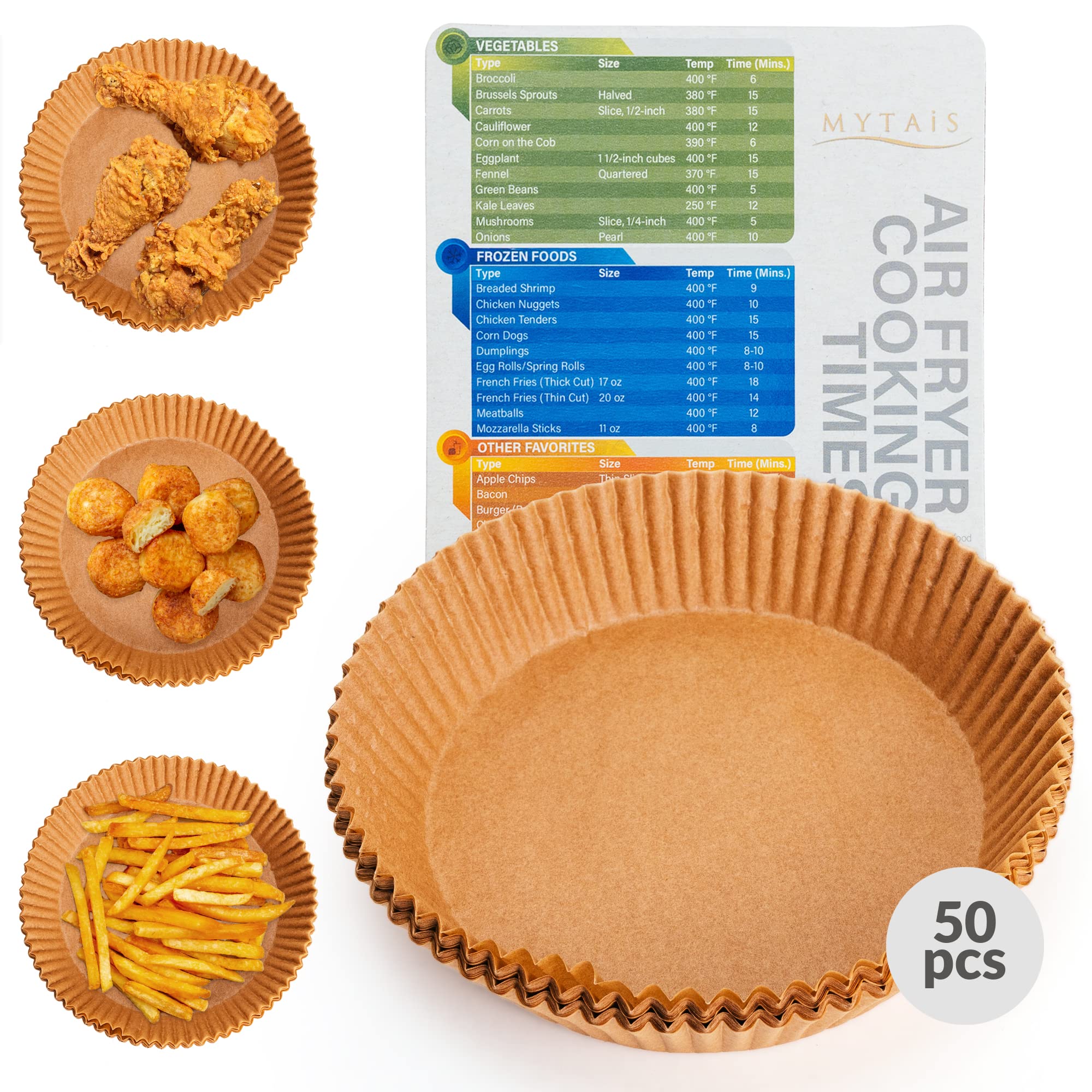 50-Pack Non-Stick Air Fryer Liners - Disposable Round Parchment Paper for Air Fryer Baskets | Greaseproof & Easy Cleanup | Perfect for Philips, Ninja, Cosori & More Air Fryers | Ideal for Cooking Chicken Wings, French Fries & Healthy Meals