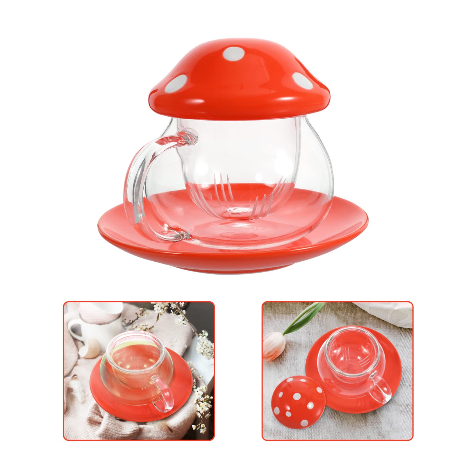 Premium Glass Tea Infuser Mug with Lid & Saucer - Loose Leaf Tea Maker Set for Hot & Iced Tea - Perfect for Home, Office & Gifts (Red)