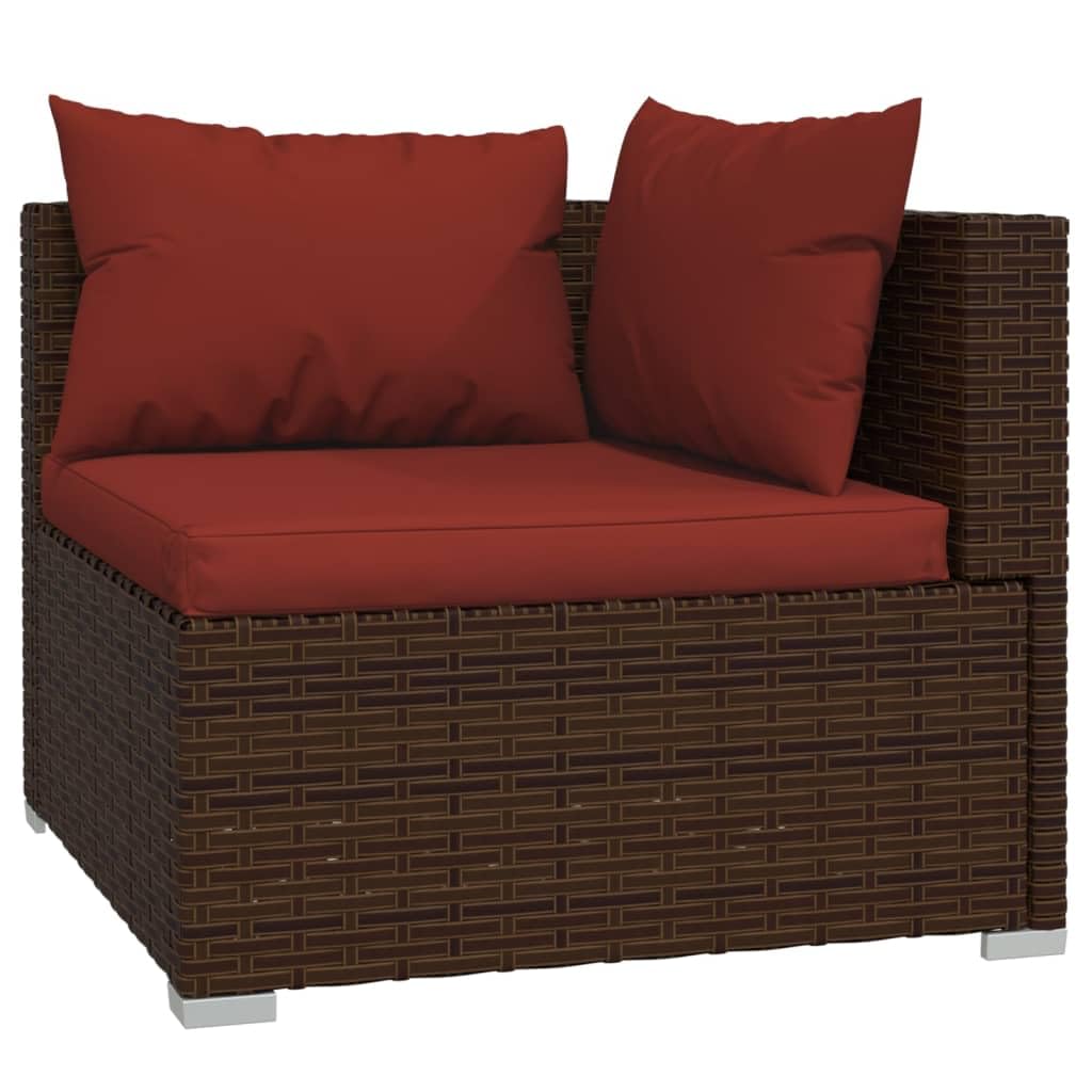 vidaXL Brown Patio Furniture Set with Red Cushions - 4-Piece Outdoor Dining Set with Table for Garden, Deck, and Backyard Relaxation
