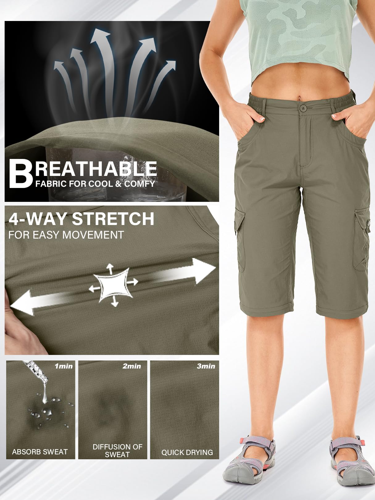 Women's Convertible Hiking Pants - Quick Dry Lightweight Zip-Off Outdoor Pants for Hiking, Fishing, Travel & Safari Adventures | Perfect for Camping, Trekking and Outdoor Activities