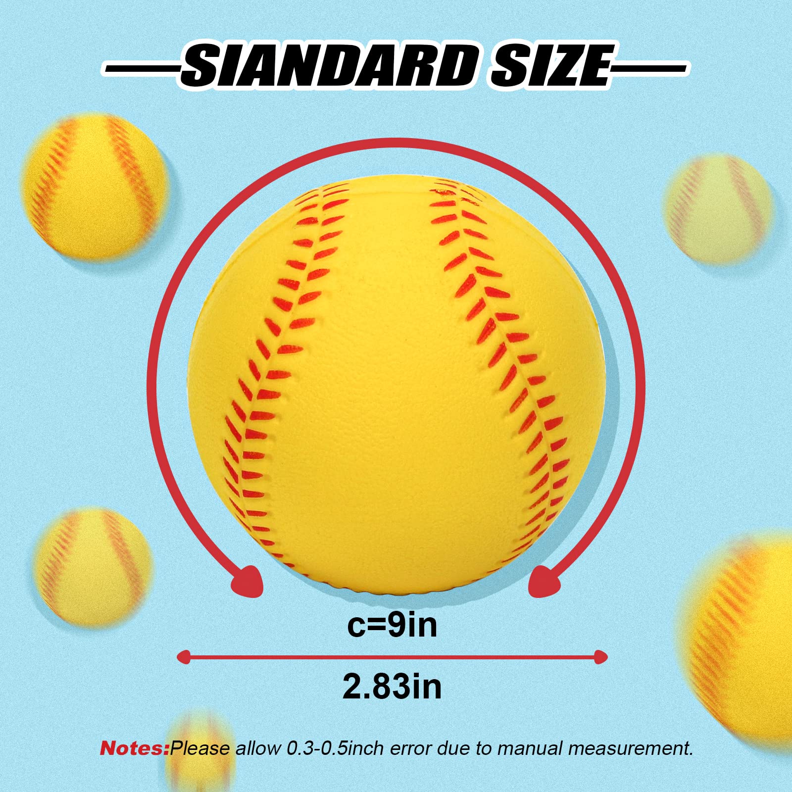 Foam Baseballs for Training - 9 Inch Soft Baseballs & Stress Relief Balls with Drawstring Bag - Perfect for Baseball Practice, Stress Relief, and Office Desk Toys