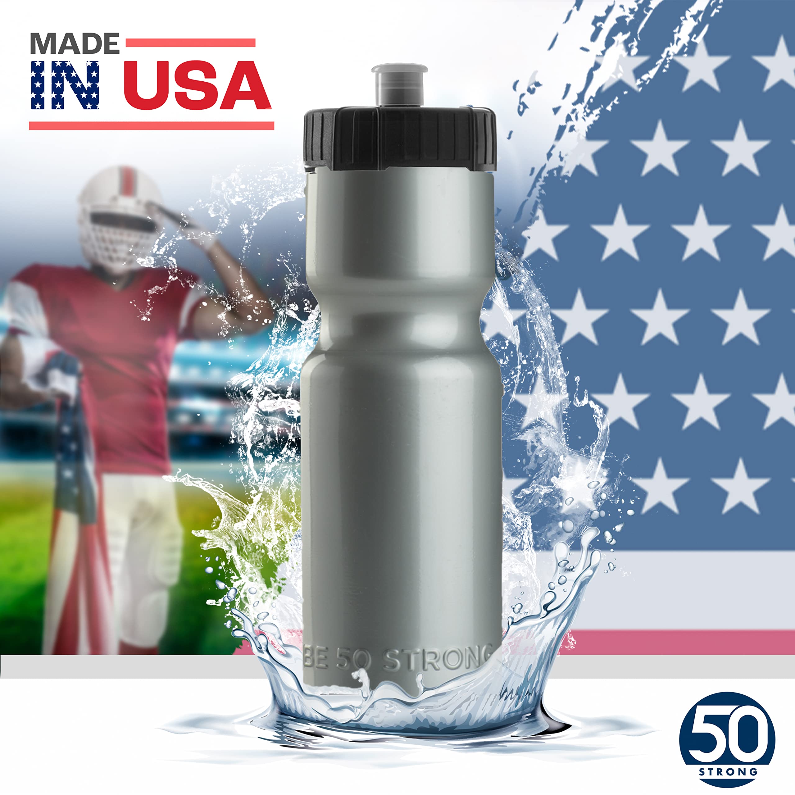 50-Pack BPA-Free Reusable Plastic Water Bottles - 22oz Sports Water Bottles with Pull-Top Cap, Dishwasher Safe for Adults & Kids | Bulk Water Bottles for Gym, School, Office & Outdoor Activities | Made in USA