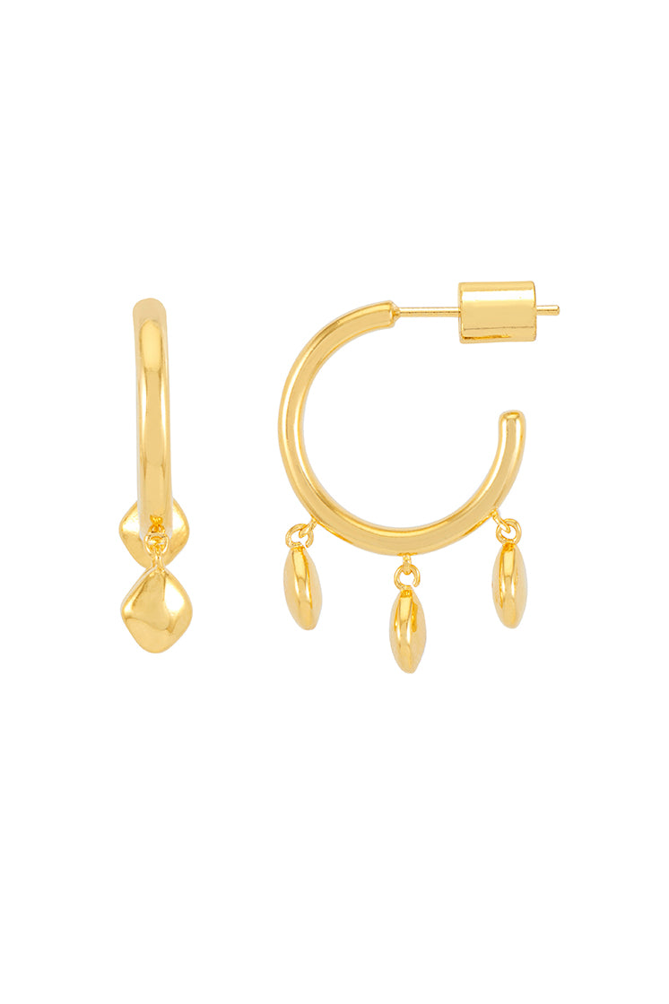 Stylish Triple Pebble Hoop Earrings for Women - Trendy Gold/Silver Dangle Ear Jewelry - Perfect for Parties, Weddings & Everyday Wear