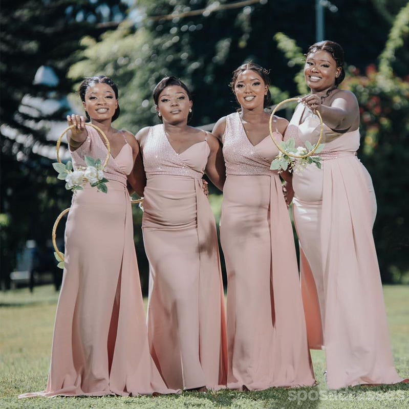 Elegant Pink Straps Mermaid Maxi Long Bridesmaid Dresses - WG1705 | Formal Wedding Party Gowns for Bridesmaids, Evening Gowns & Special Occasions