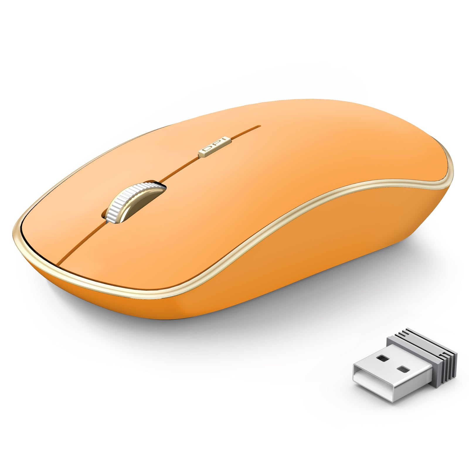 JOYACCESS J 2.4G Wireless Mouse - Silent Click, 3200 DPI Adjustable, Ergonomic Travel Mouse for Laptop, Chromebook, Mac, PC (Orange) - Perfect for Office, Home & Travel Use