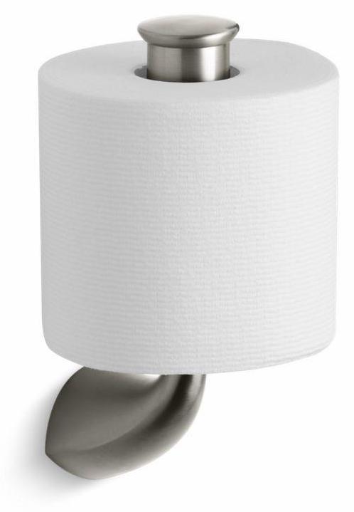 Alteo Vertical Toilet Paper Holder - Brushed Nickel Finish (Model 37056 BN) by Kohler | Space-Saving Bathroom Organizer for Modern Homes