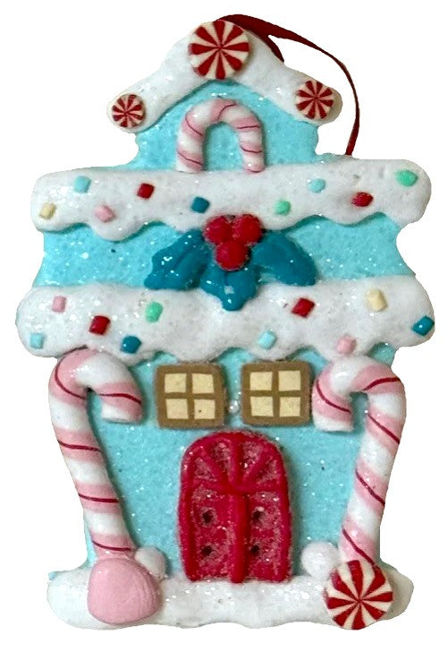 5 Pack Frosted Gingerbread House Christmas Ornaments - Handmade Holiday Decor for Tree, Mantel & Festive Home Decorations