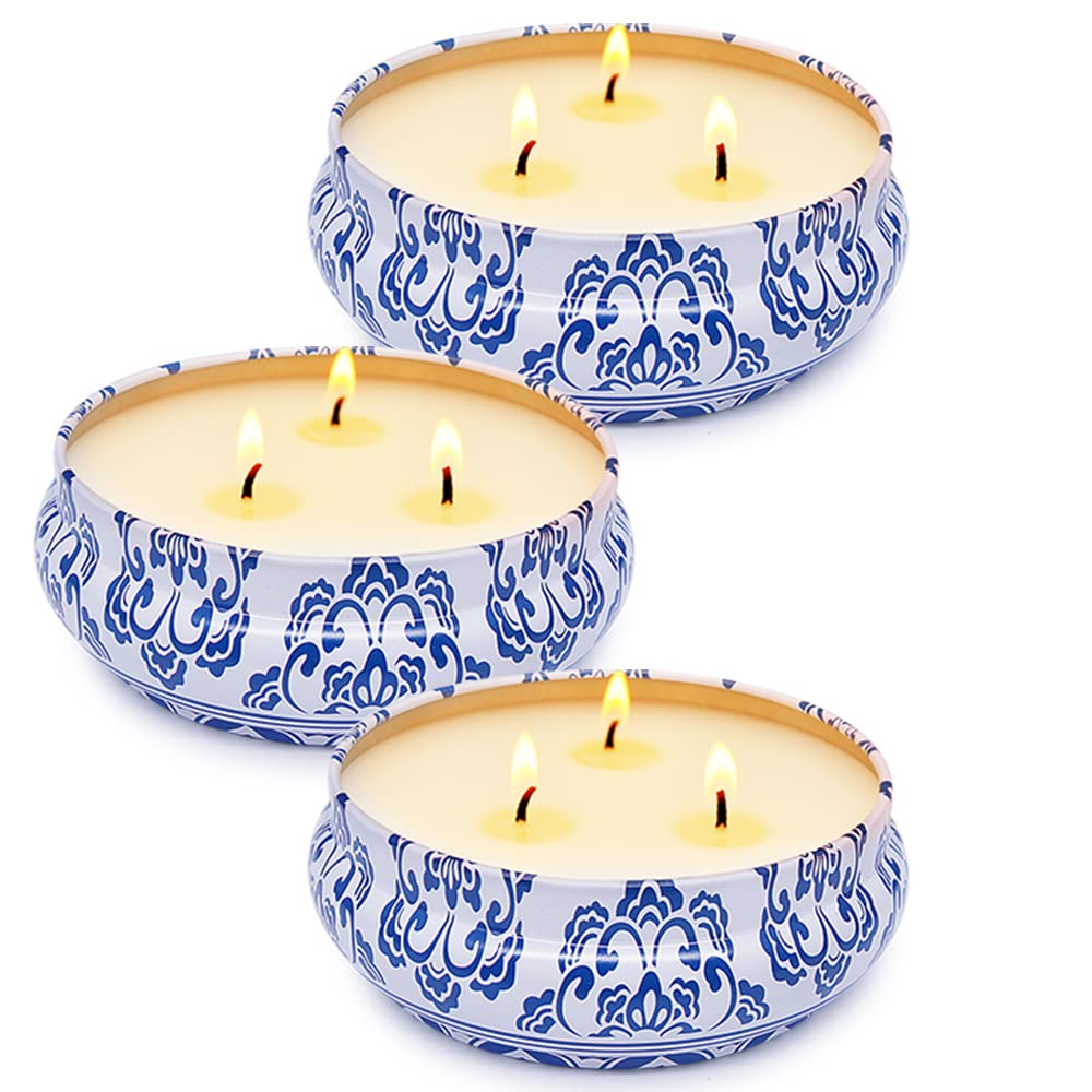 Citronella Candles Outdoor - 3 Pack Large 13.5oz Soy Wax Candles with 3 Wicks for Mosquito Repellent | Perfect for Summer Nights on Patio, Porch, Deck, Garden & Backyard BBQs