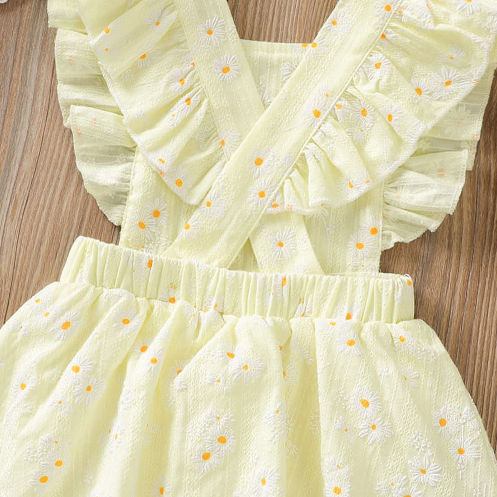 Newborn Baby Girl Clothes - Daisy Print Romper Dress with Flutter Sleeves | One-Piece Jumpsuit Summer Outfit Set with Headband | Perfect for Photoshoots, Parties & Outdoor Activities