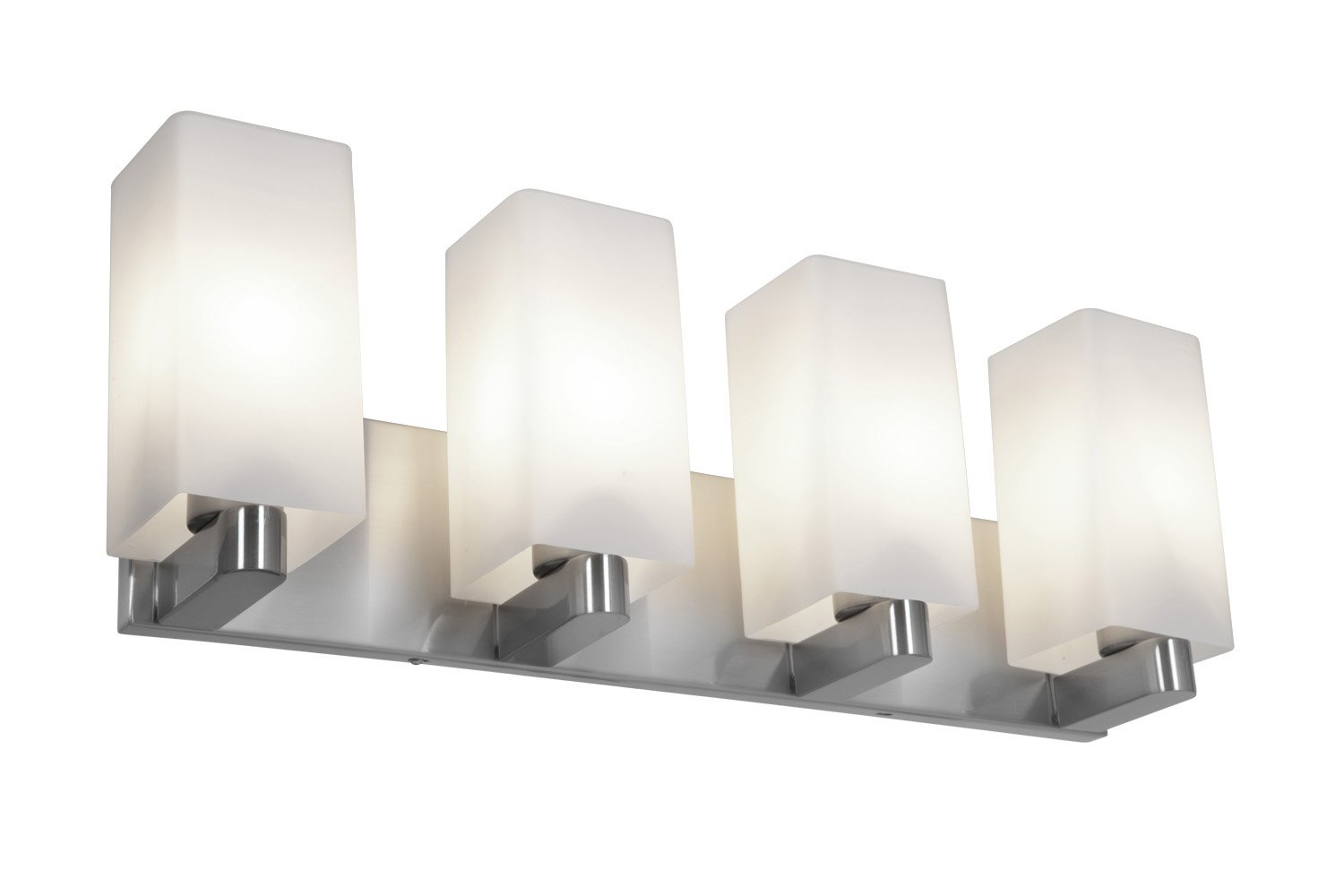 4-Light Bathroom Vanity Light Fixture - Brushed Steel Finish with Opal Glass Shade - Perfect for Modern Bathroom, Bedroom or Dressing Room Lighting