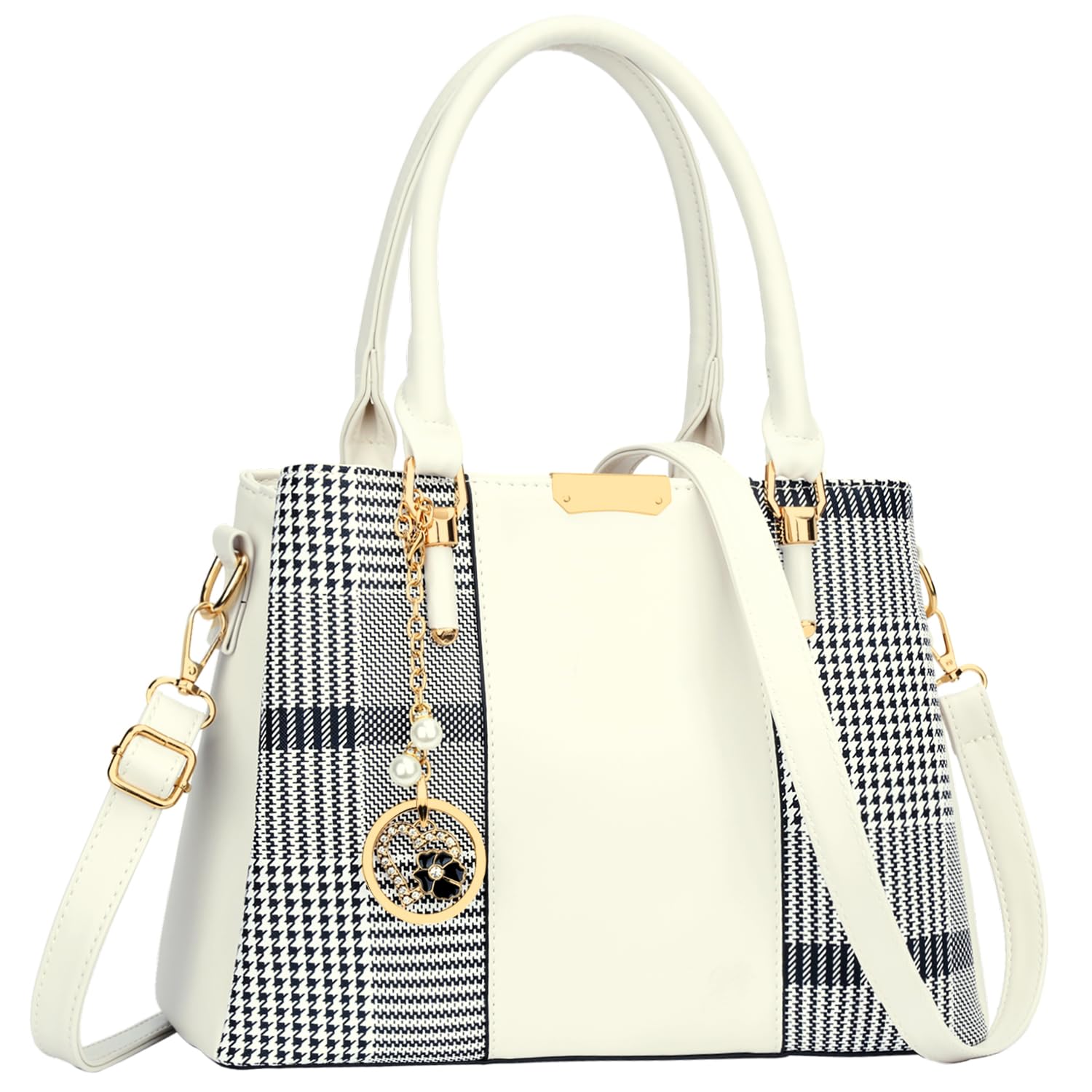 KKXIU Women's Leather Satchel Handbag with 3 Zippered Compartments - Top Handle Shoulder Bag for Work, Travel & Everyday Use