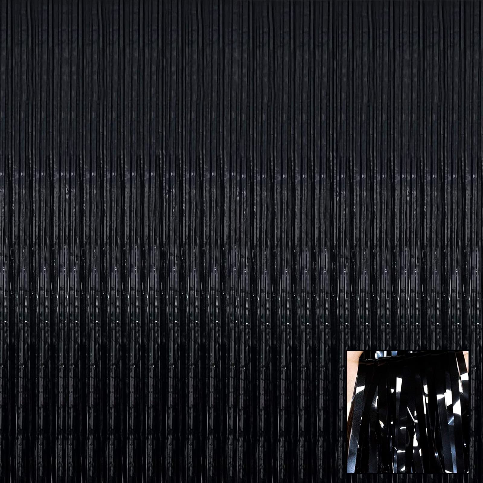 4 Pack Black Foil Fringe Curtain Backdrop - 3.28Ft x 6.56Ft Metallic Tinsel Party Decorations for Halloween, Birthday, Photo Booth & Stage Background - Perfect for Home, Club & Event Decor