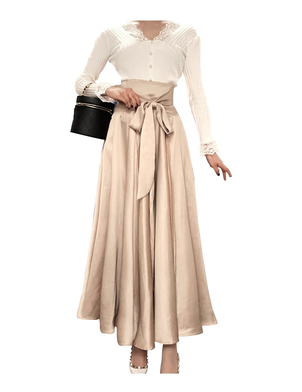 Elegant High Waist Wrap Tie Front Pleated Maxi Skirt for Women - Flowy A-Line Long Skirt with Side Slits - Perfect for Summer, Beach, Parties & Formal Occasions
