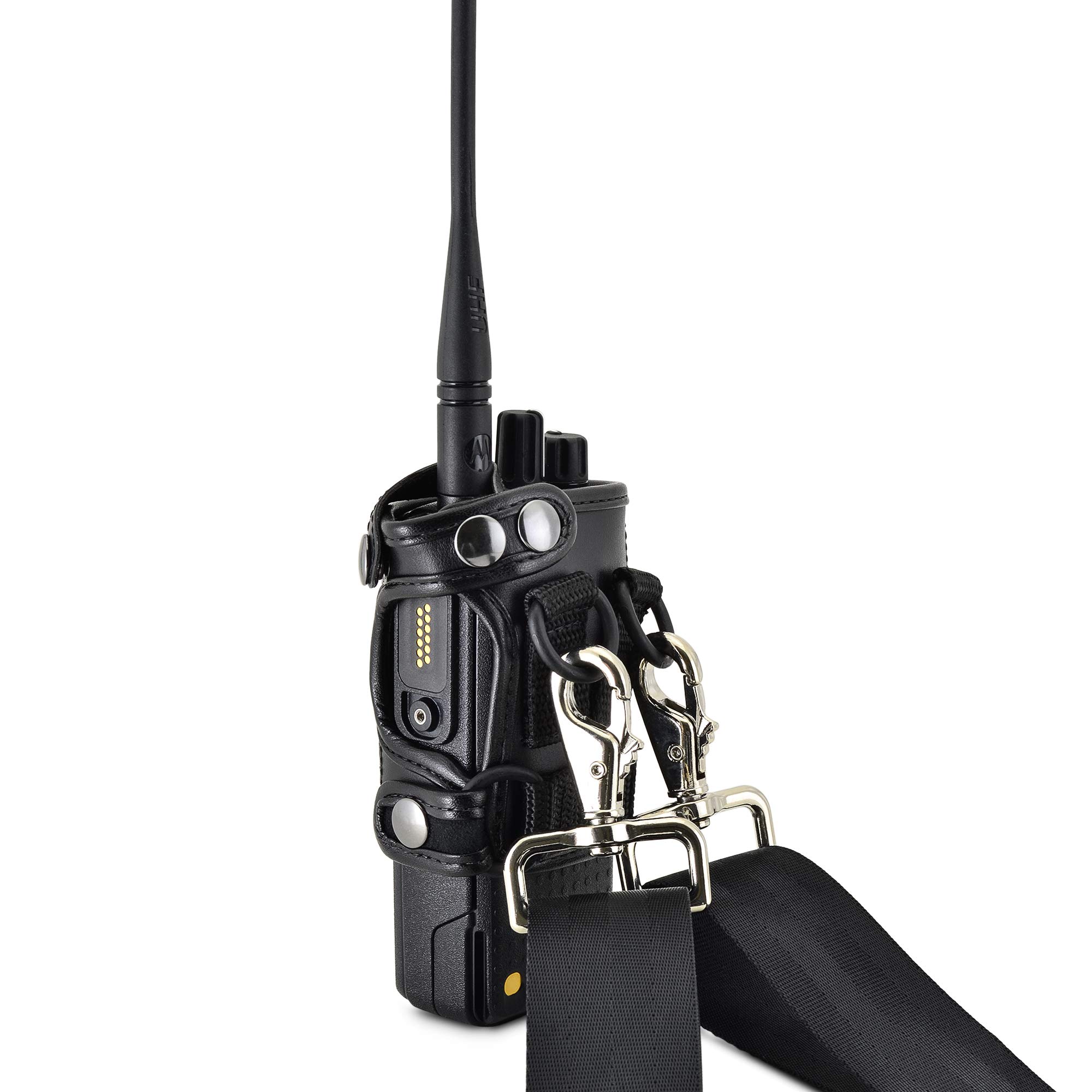 Motorola XPR 7550 Radio Holster - Heavy Duty Black Leather Belt Clip with D Rings for Firefighters & Police Officers | Secure Two-Way Radio Holder for Tactical Duty, Emergency Response & Field Operations