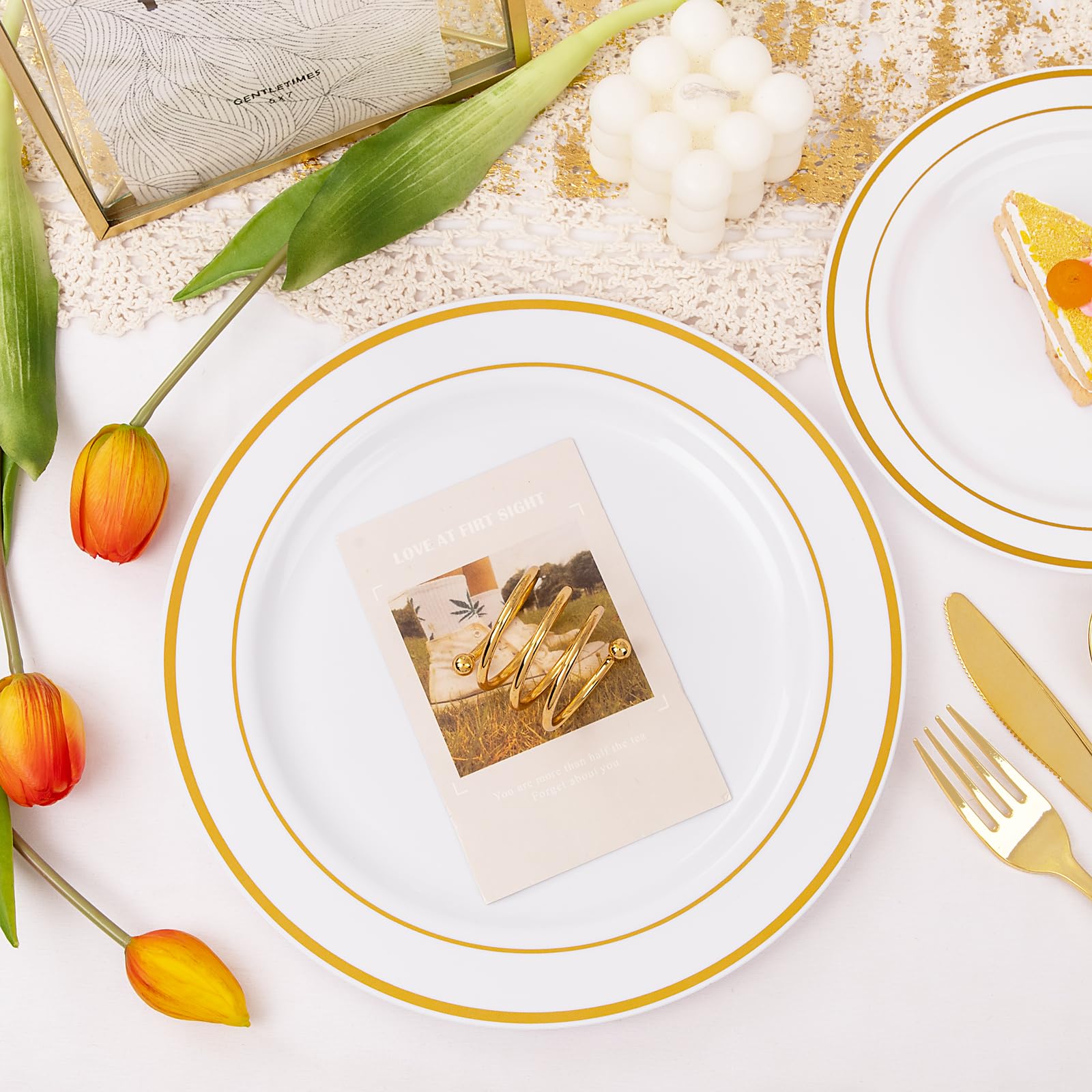 300-Piece Gold Plastic Party Dinnerware Set - 60 Gold 10.25