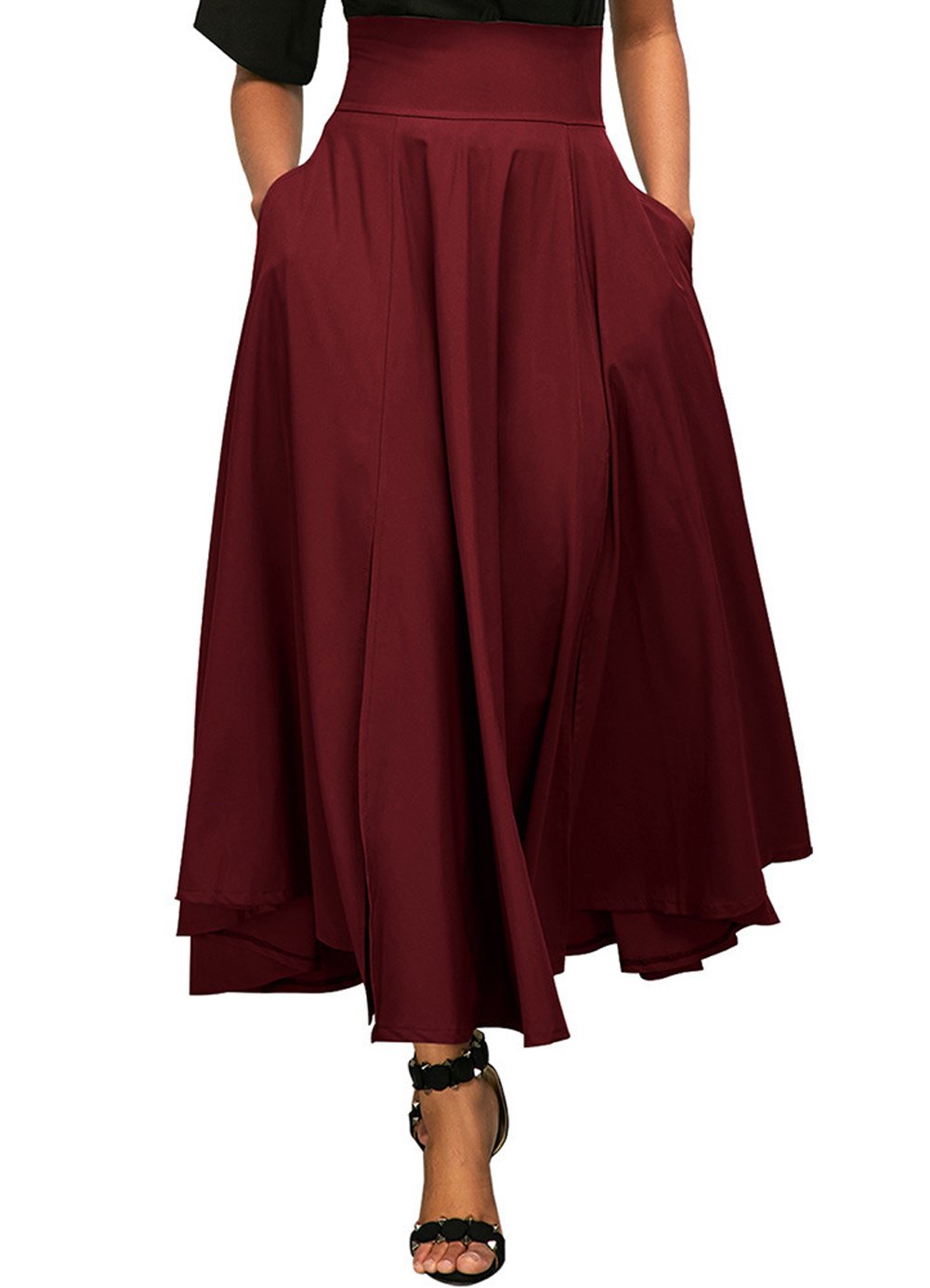 Kedera Women's High Waist Pleated A-Line Long Skirt with Front Slit & Belt - XS to XL - Elegant Maxi Skirt for Office, Party & Casual Wear