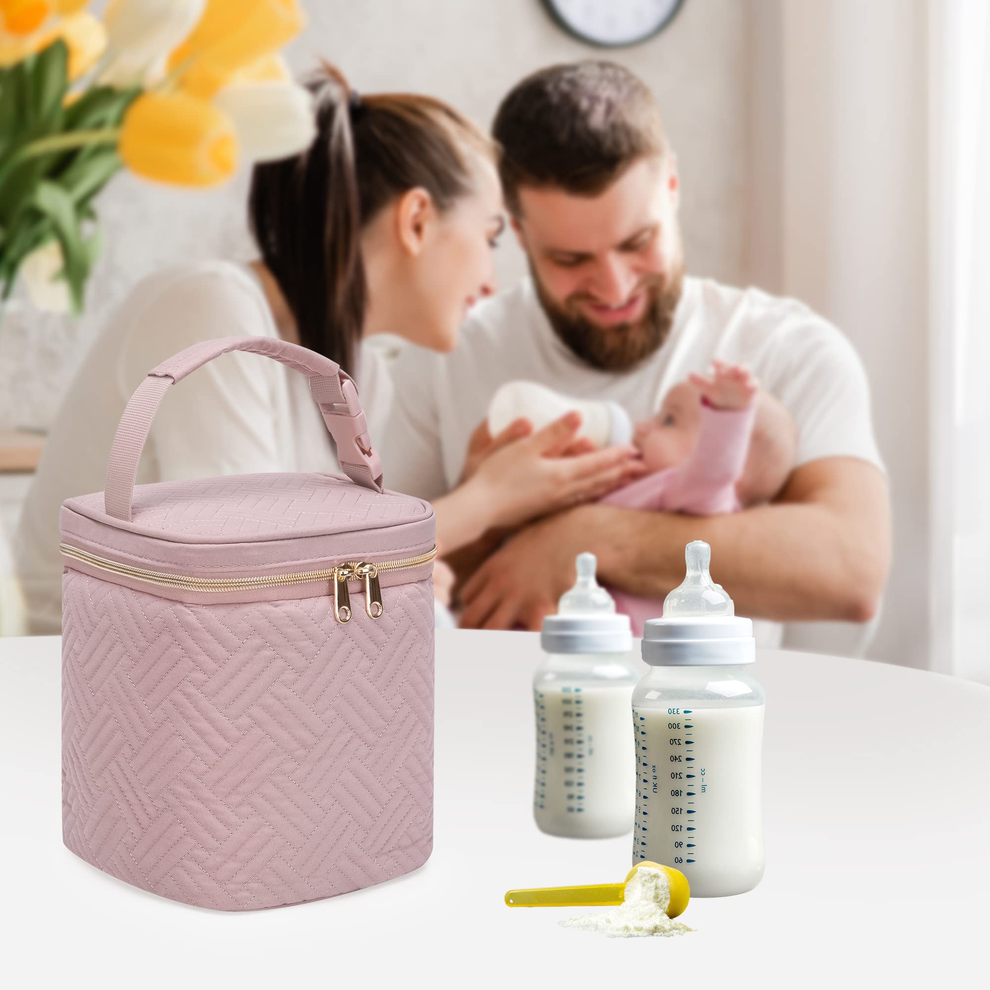 Premium Insulated Breastmilk Cooler Bag with Ice Pack - Holds 4 Large 9oz Baby Bottles | Portable Nursing Cooler for Daycare, Travel & On-the-Go Moms | Stroller-Compatible Design in Pink (Patent Pending) - Perfect for Pumping at Work, Park Outings & Family Road Trips