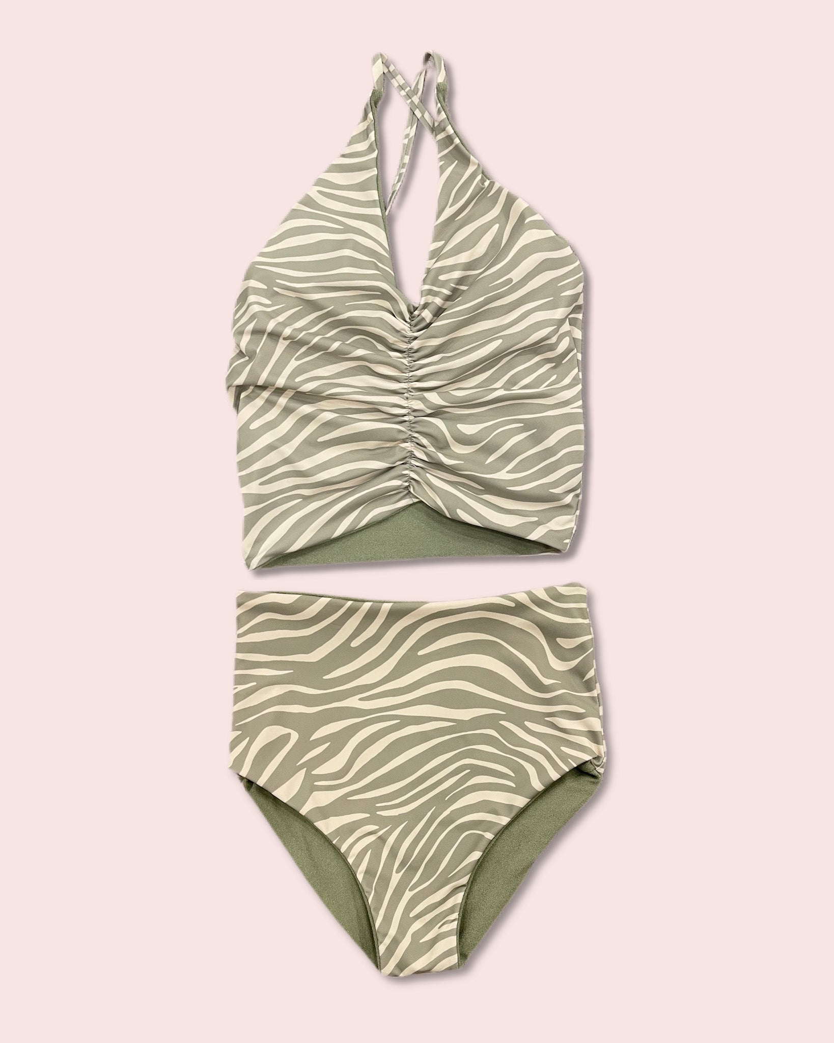 Harper Reversible Zebra Green Terry Tankini Swimsuit for Women - $44 | Perfect for Beach, Pool & Summer Vacations