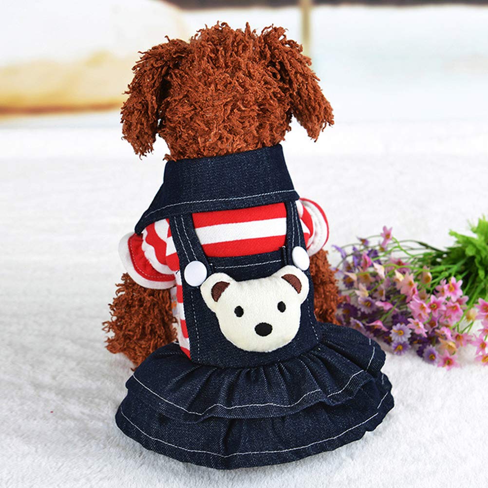 POPETPOP Denim Dog Dress - Striped Red Dog Skirt & Cat Dress for Birthday Outfits | Perfect for Pet Parties, Photo Shoots & Special Occasions