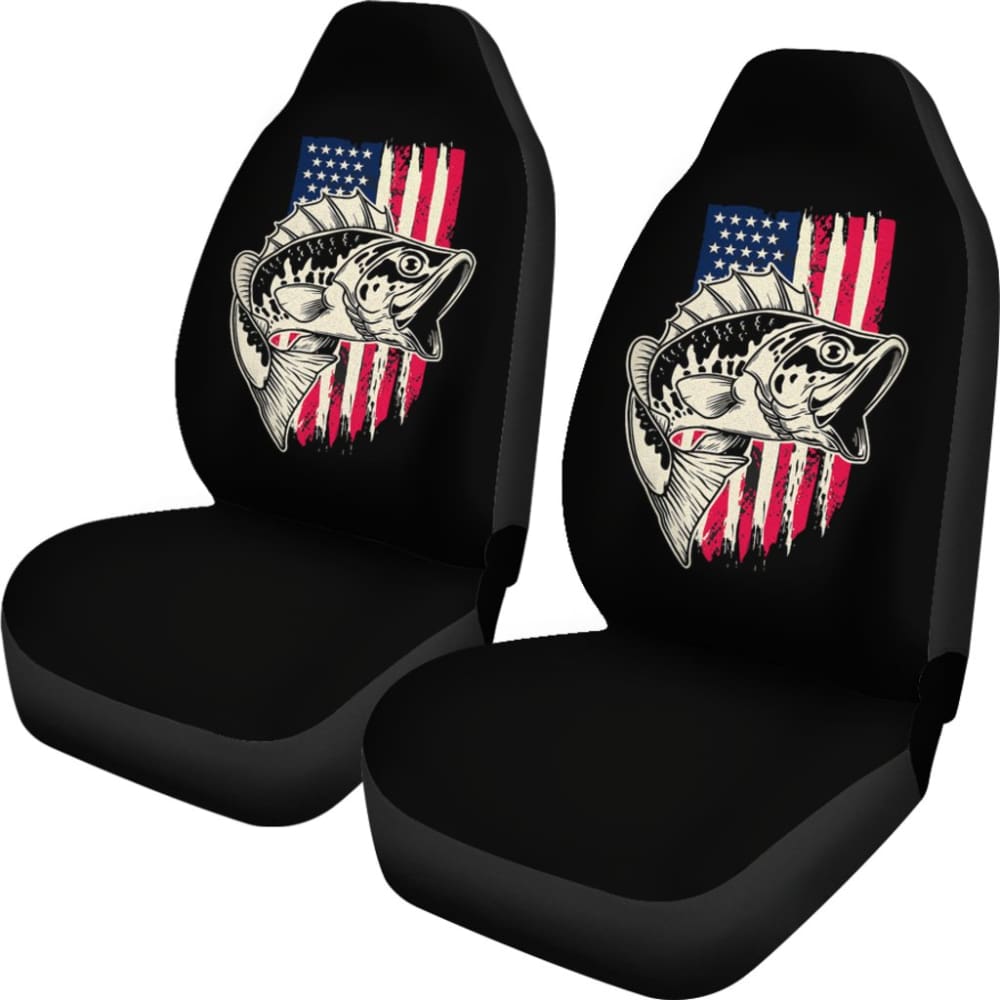 American Flag Largemouth Bass Fishing Car Seat Covers - Patriotic Waterproof Seat Protectors for Trucks & SUVs - Perfect for Outdoor Enthusiasts & Anglers