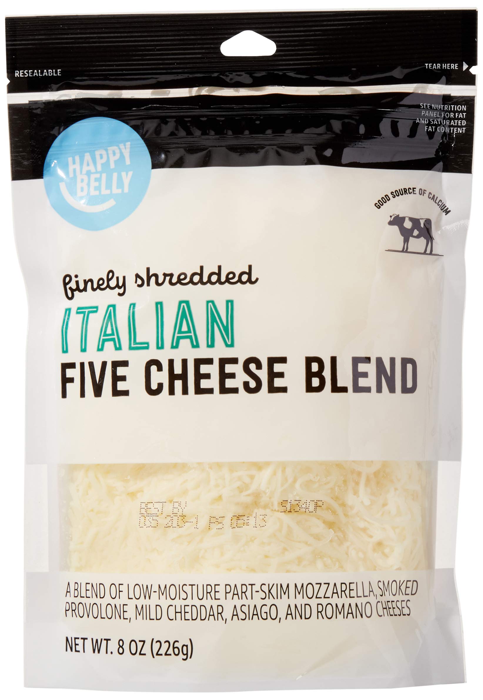 Happy Belly Shredded Italian 5 Cheese Blend, 8 Oz - Perfect for Pizza, Pasta & Italian Recipes | Premium Quality Cheese for Cooking & Baking