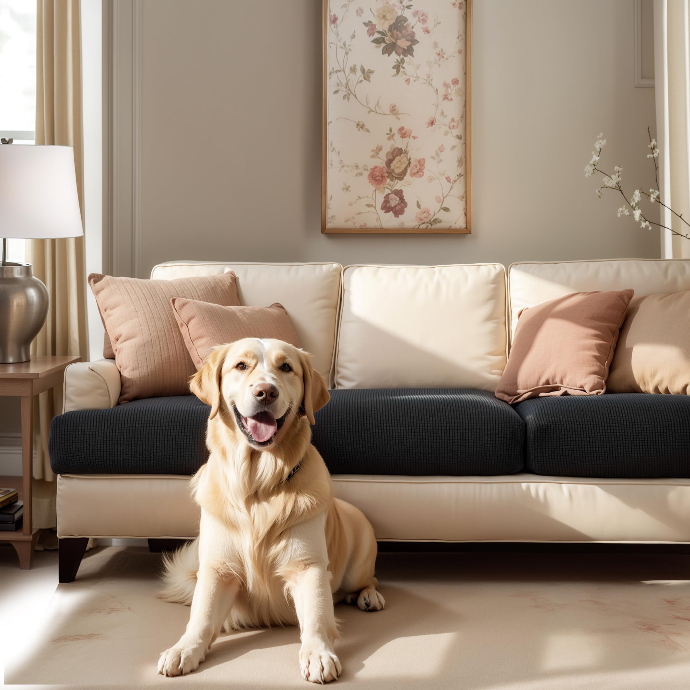 SUBRTEX Stretch Couch Cushion Covers - Elastic Sofa Slipcovers for Living Room Furniture, RV & Loveseat (2-Piece Set, Black) - Perfect for Home Decor, Pet Protection & Spill Prevention