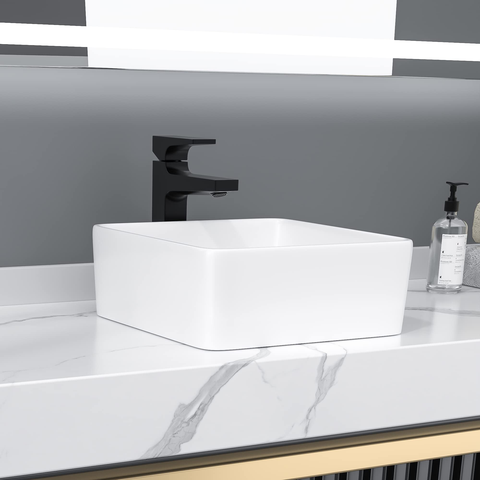 Donsdey 15x15 Inch White Square Vessel Sink - Ceramic Porcelain Above Counter Bathroom Vanity Sink Bowl for Modern & Contemporary Home Decor | Perfect for Powder Rooms, Guest Baths & Master Bathroom Renovations