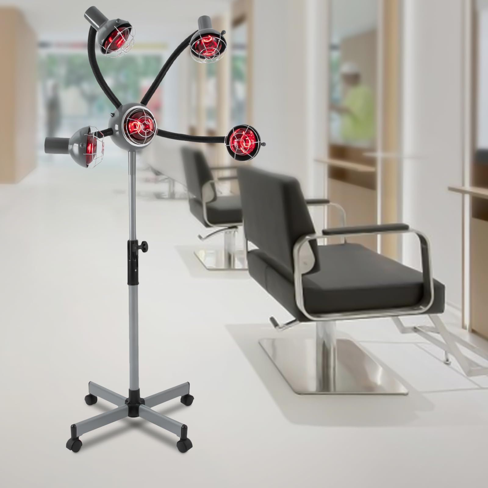 Professional 5-Head Infrared Heat Lamp for Hair Salon - Adjustable Flexible Arms, Hair Color Processor & Processing Machine - Fast Drying & Styling for Salon & Home Use (Silver)
