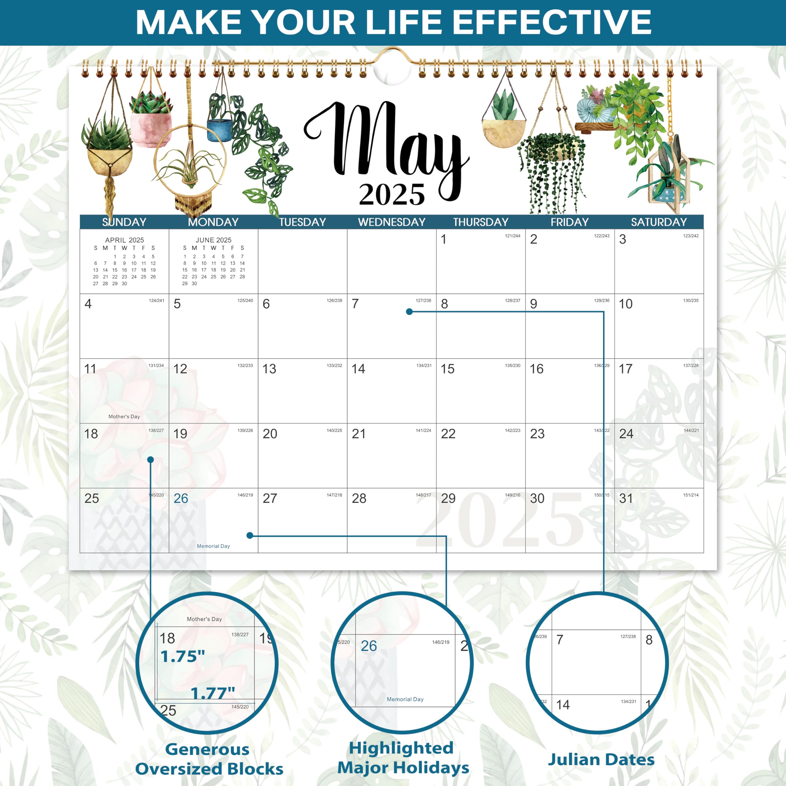 2025 Wall Calendar - 12 Month Large Format Planner (14.8