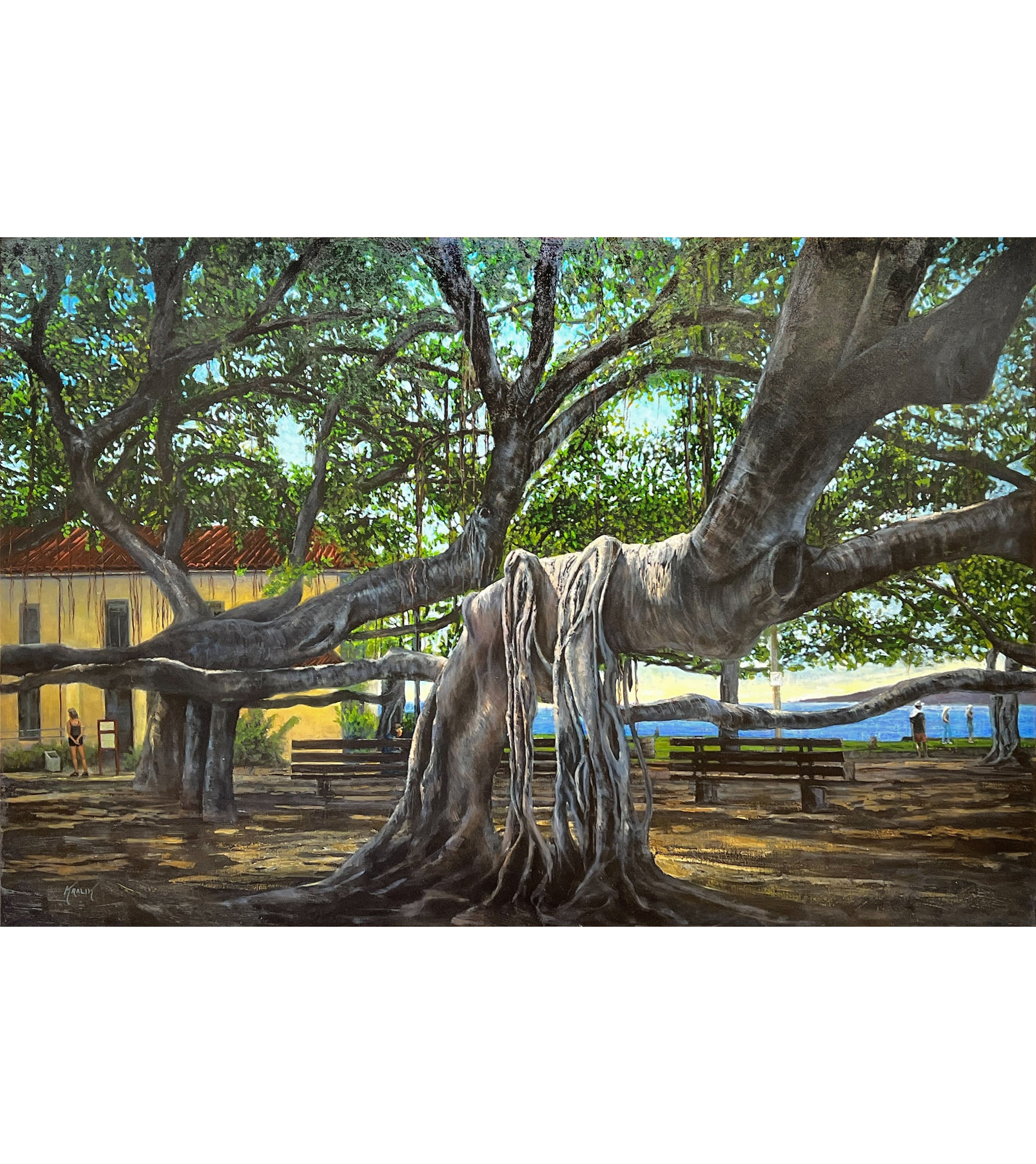 Brandon Kralik Lahaina Banyan Art Print - Hawaiian Landscape Wall Decor for Living Room, Bedroom & Office