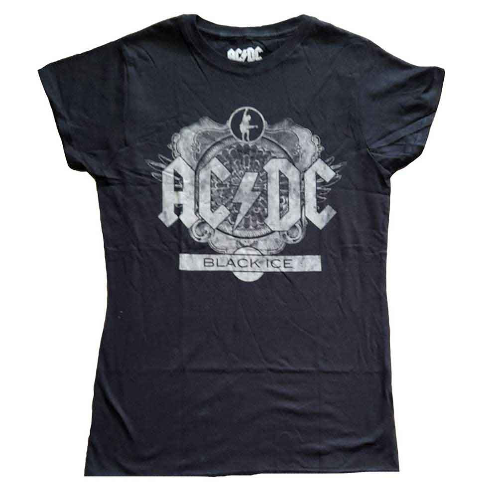 AC/DC Women's Vintage Rock Band T-Shirt - Black Ice Graphic Tee | Soft Cotton Concert Merchandise for Music Fans & Casual Wear