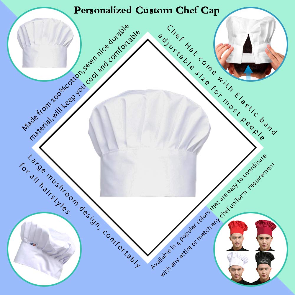 Personalized Custom Chef Hat - Adjustable Elastic Baker Kitchen Cooking Cap - Breathable & Comfortable for Professional Chefs & Home Cooking Enthusiasts - Perfect for Restaurants, Bakeries & Culinary Schools